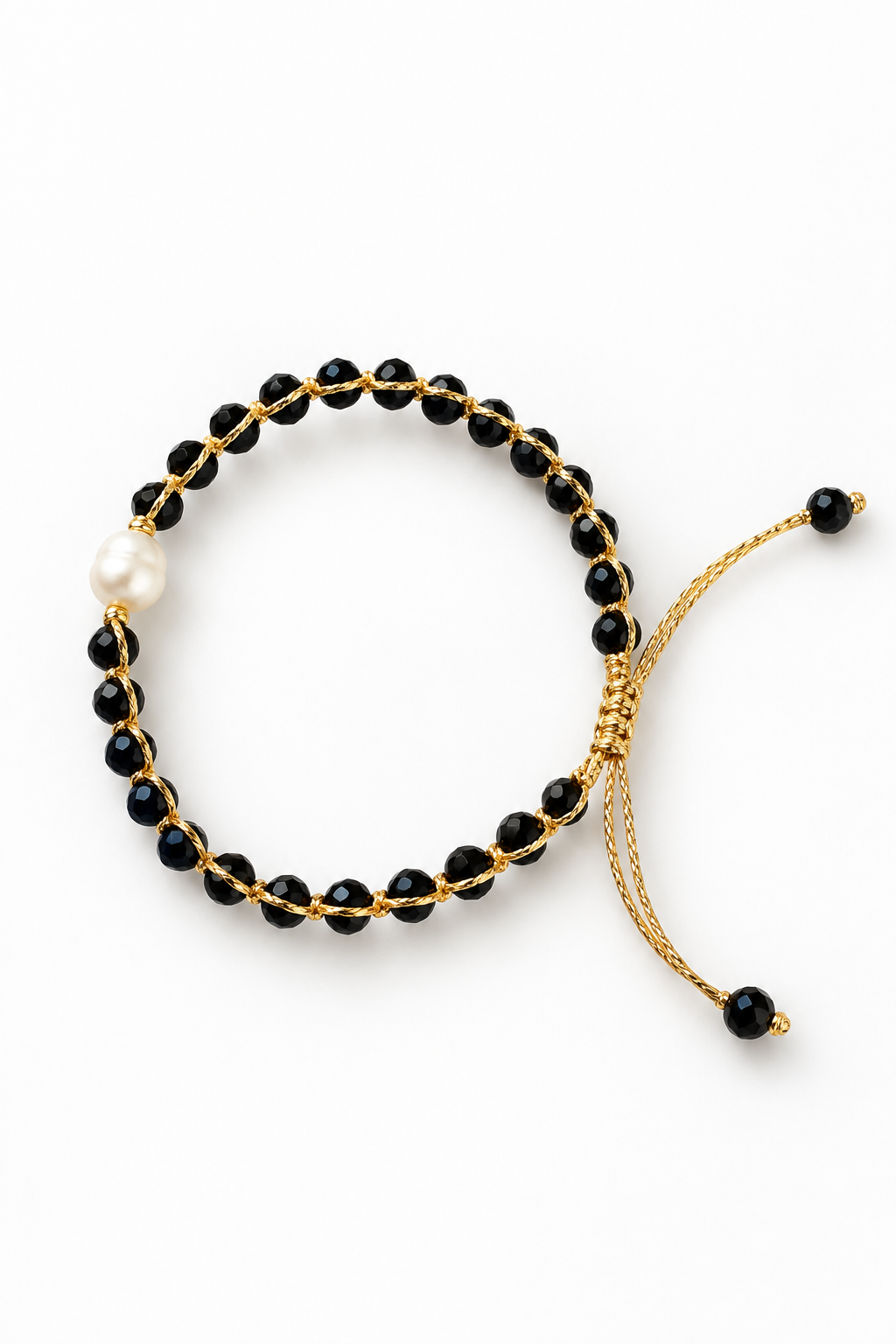 Bracelet Perle de Nacre Noir & Doré