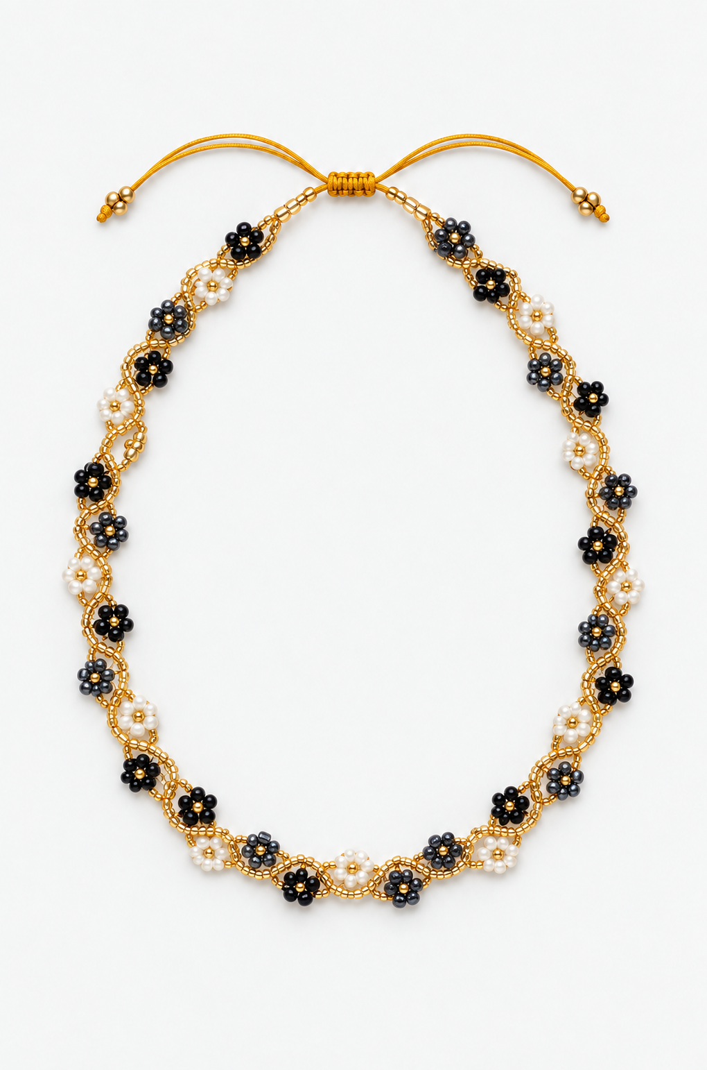 Collier fleurs – Noir, gris et blanc
