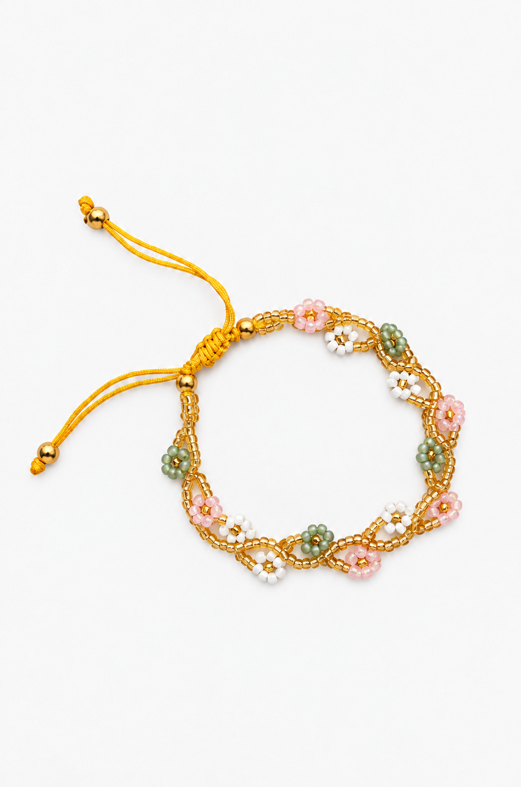 Bracelet fleurs blanc, rose et vert