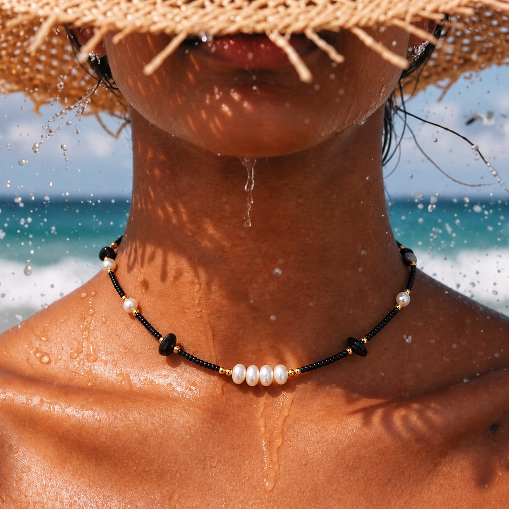 Collier Perles & Nacre – Noir