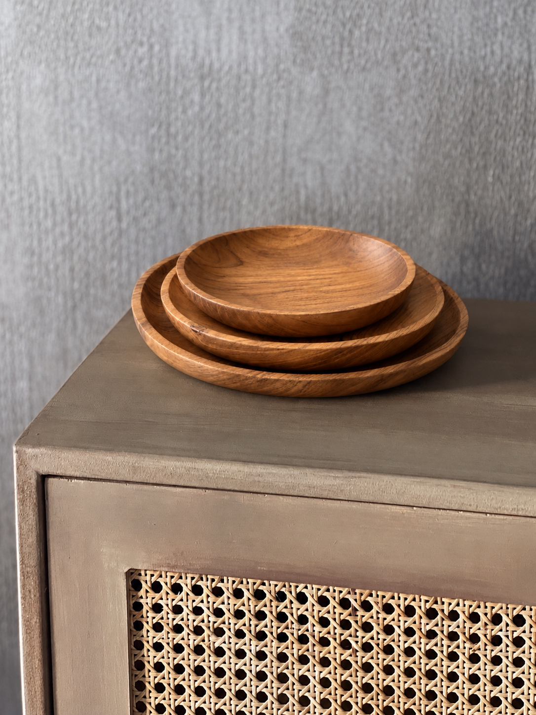 Lot de 3 assiettes en bois de teck