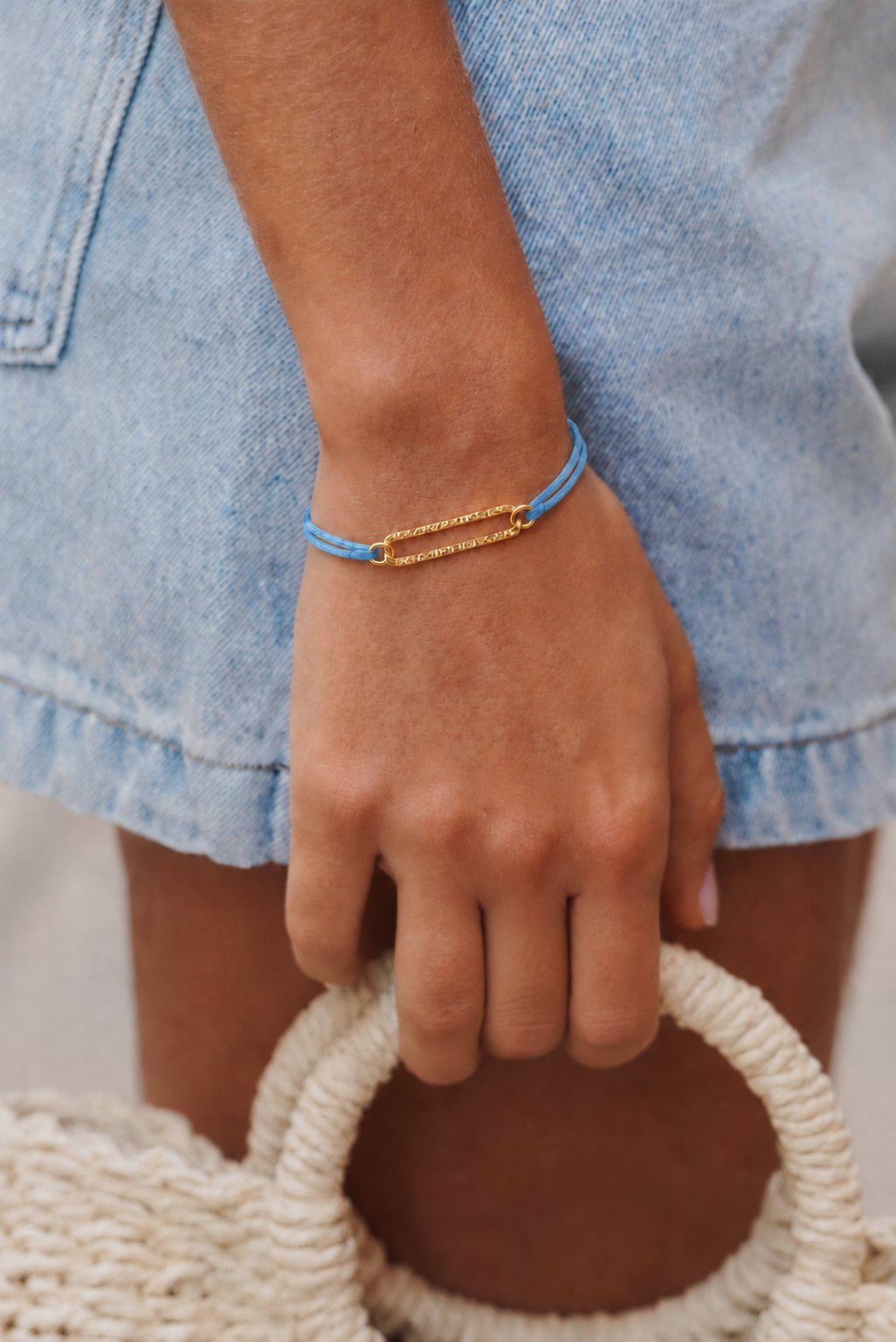 Bracelet gourmette bleu et doré