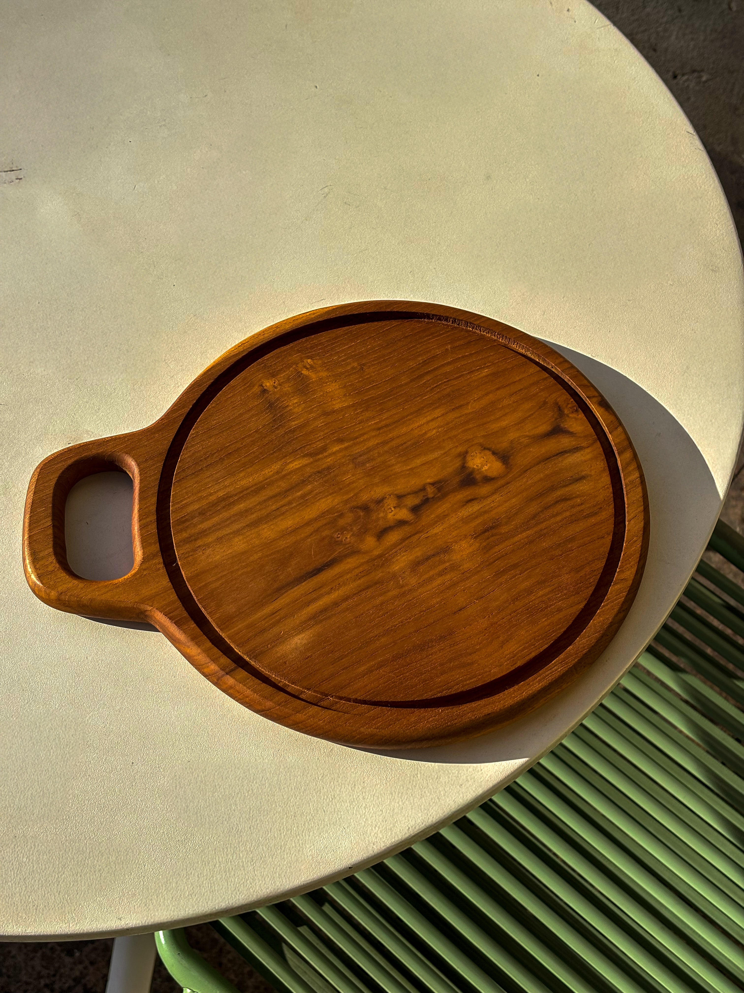 Plateau rond en bois de teck