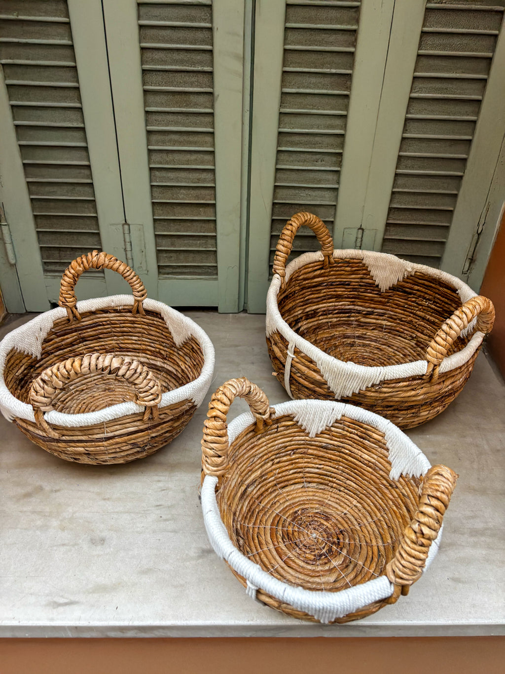 Lot de 3 Paniers tressés macramé naturels