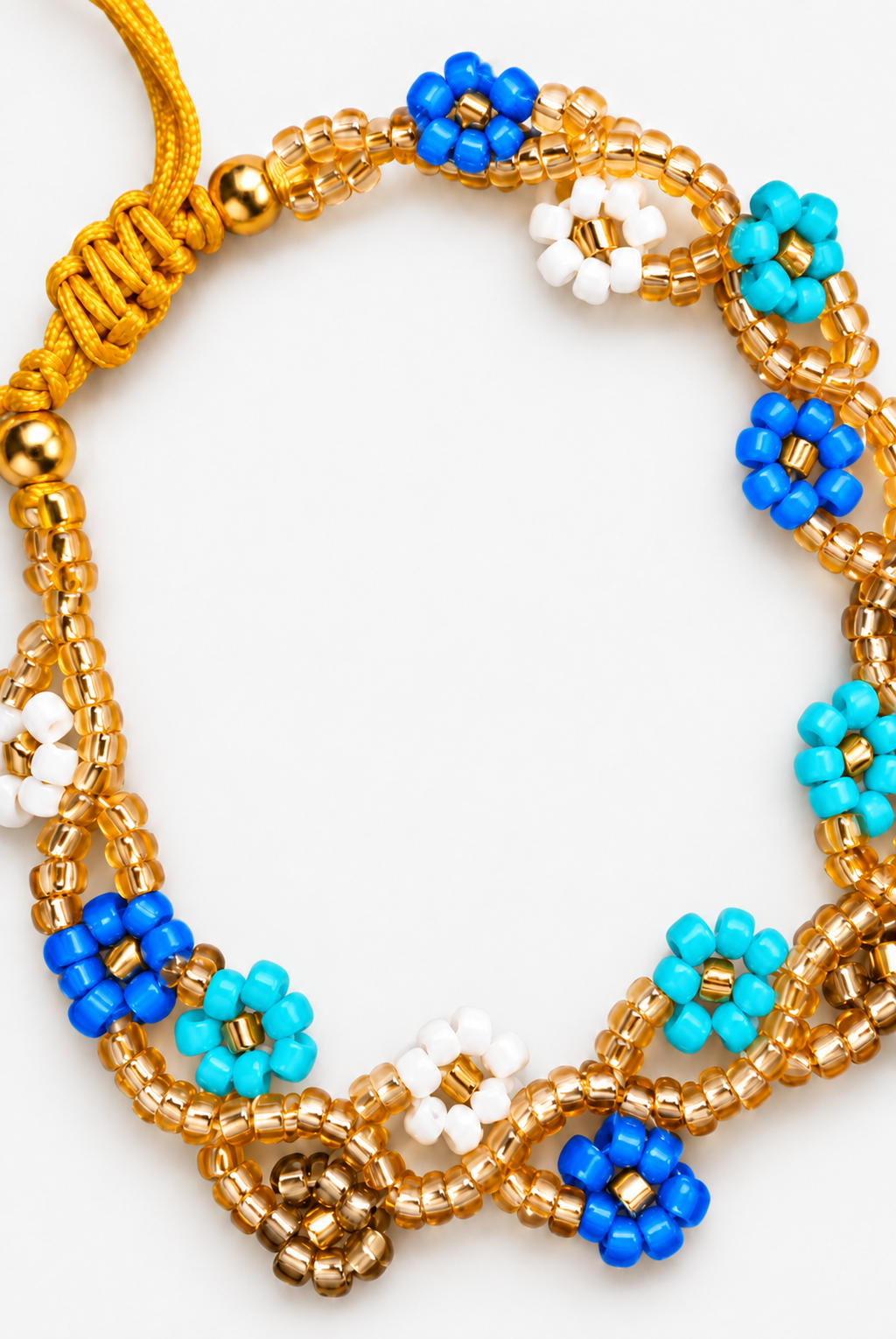 Bracelet fleurs bleu, blanc et turquoise