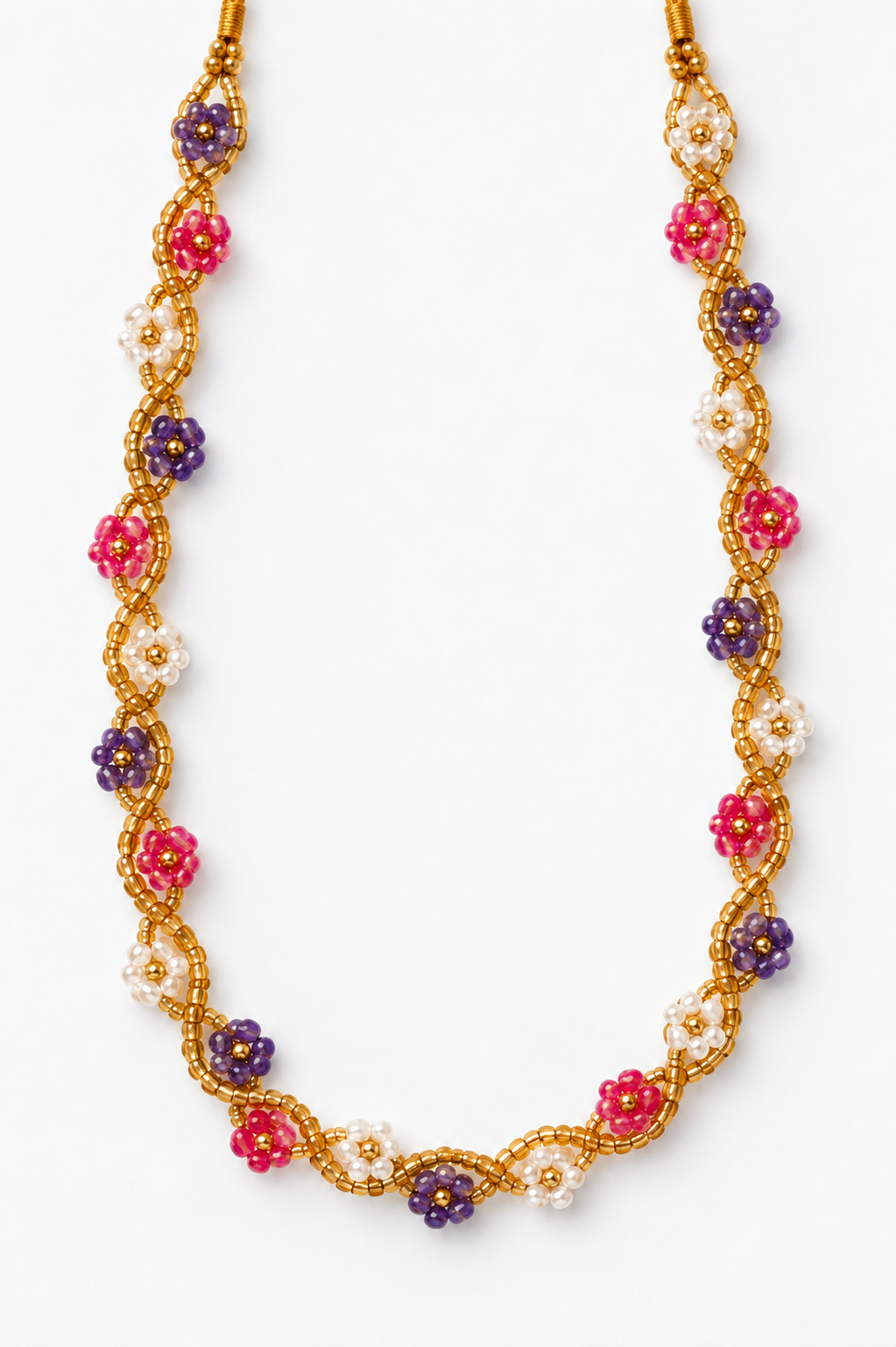 Collier fleurs – Violet, rose et blanc
