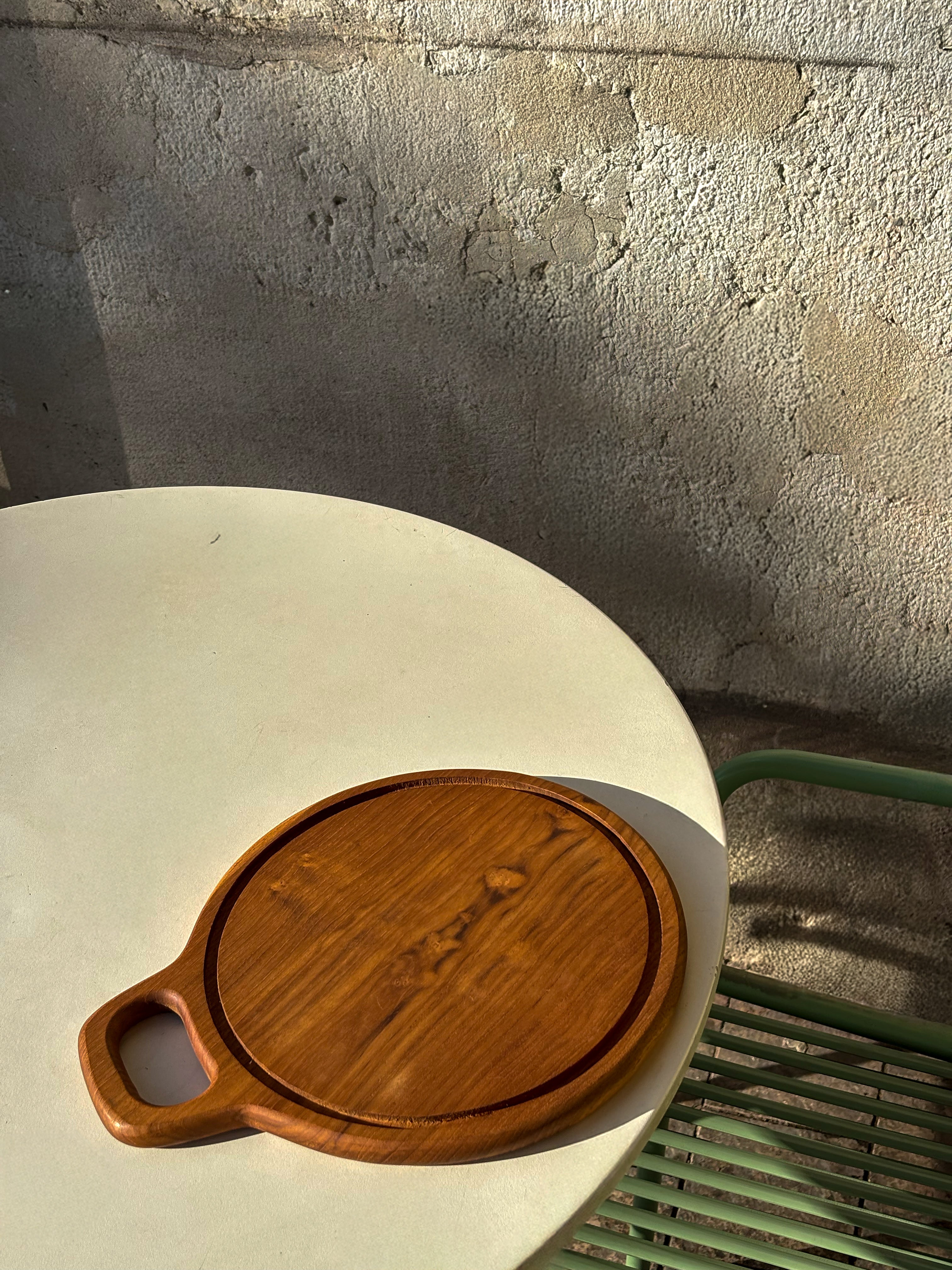 Plateau rond en bois de teck