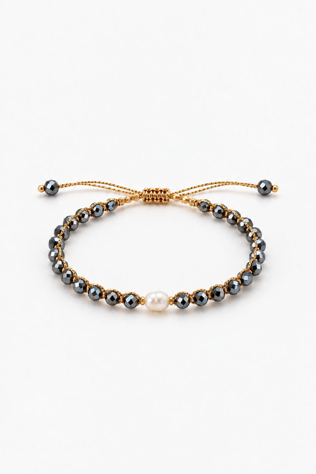 Bracelet Perle de Nacre Gris Anthracite & Doré