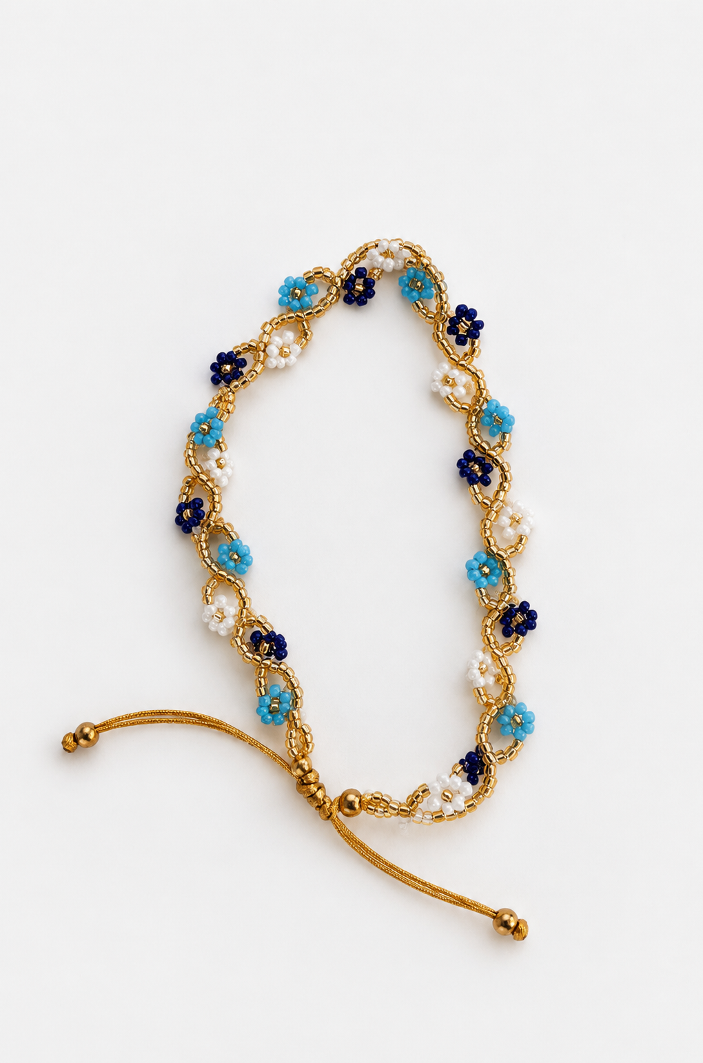 Bracelet de cheville fleuri bleu foncé, blanc , turquoise