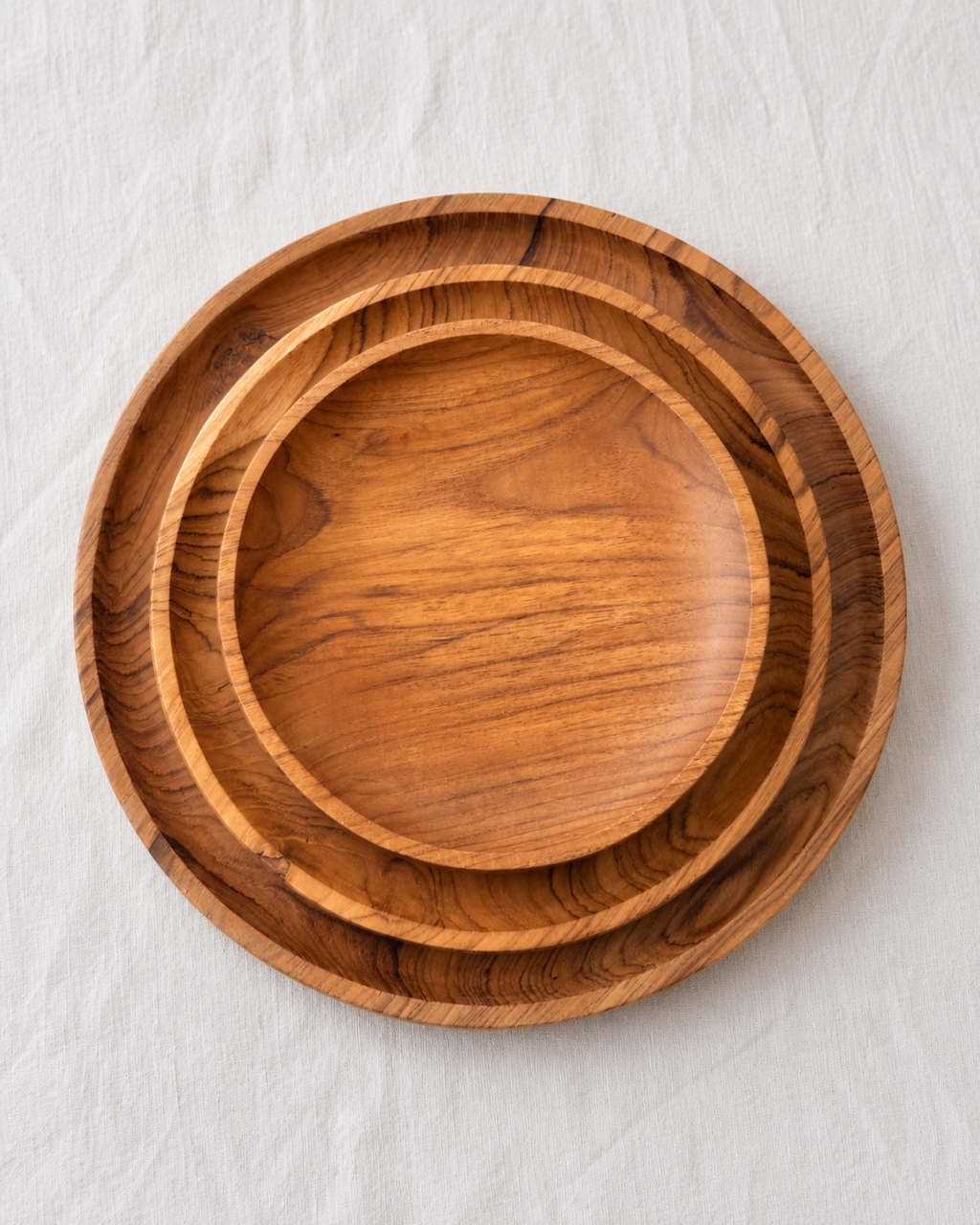 Lot de 3 assiettes en bois de teck