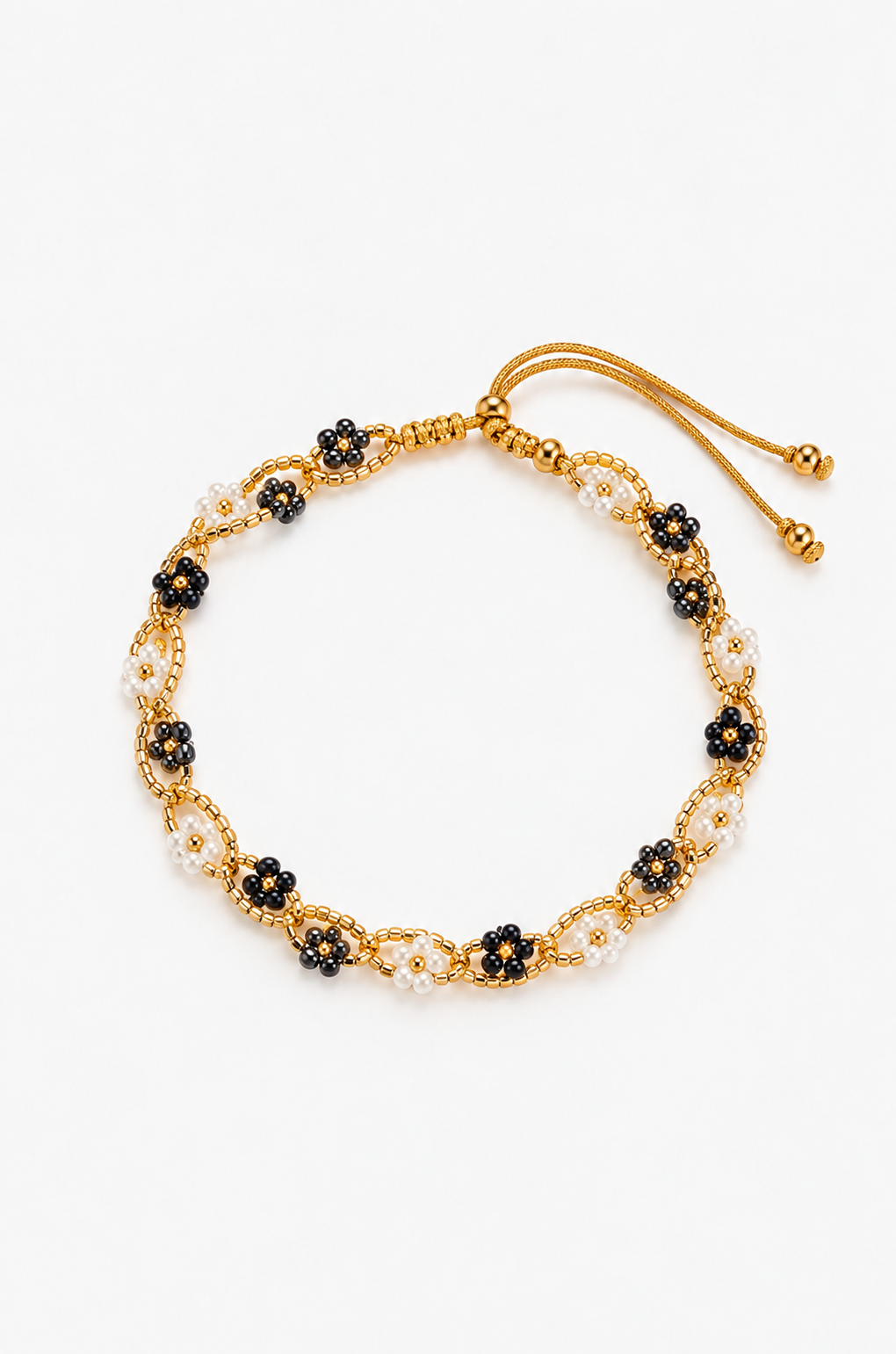 Bracelet de cheville fleuri noir, gris, blanc