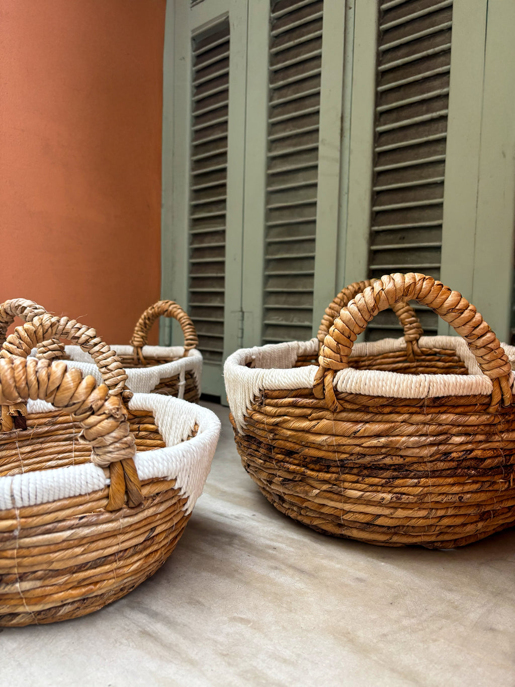 Lot de 3 Paniers tressés macramé naturels