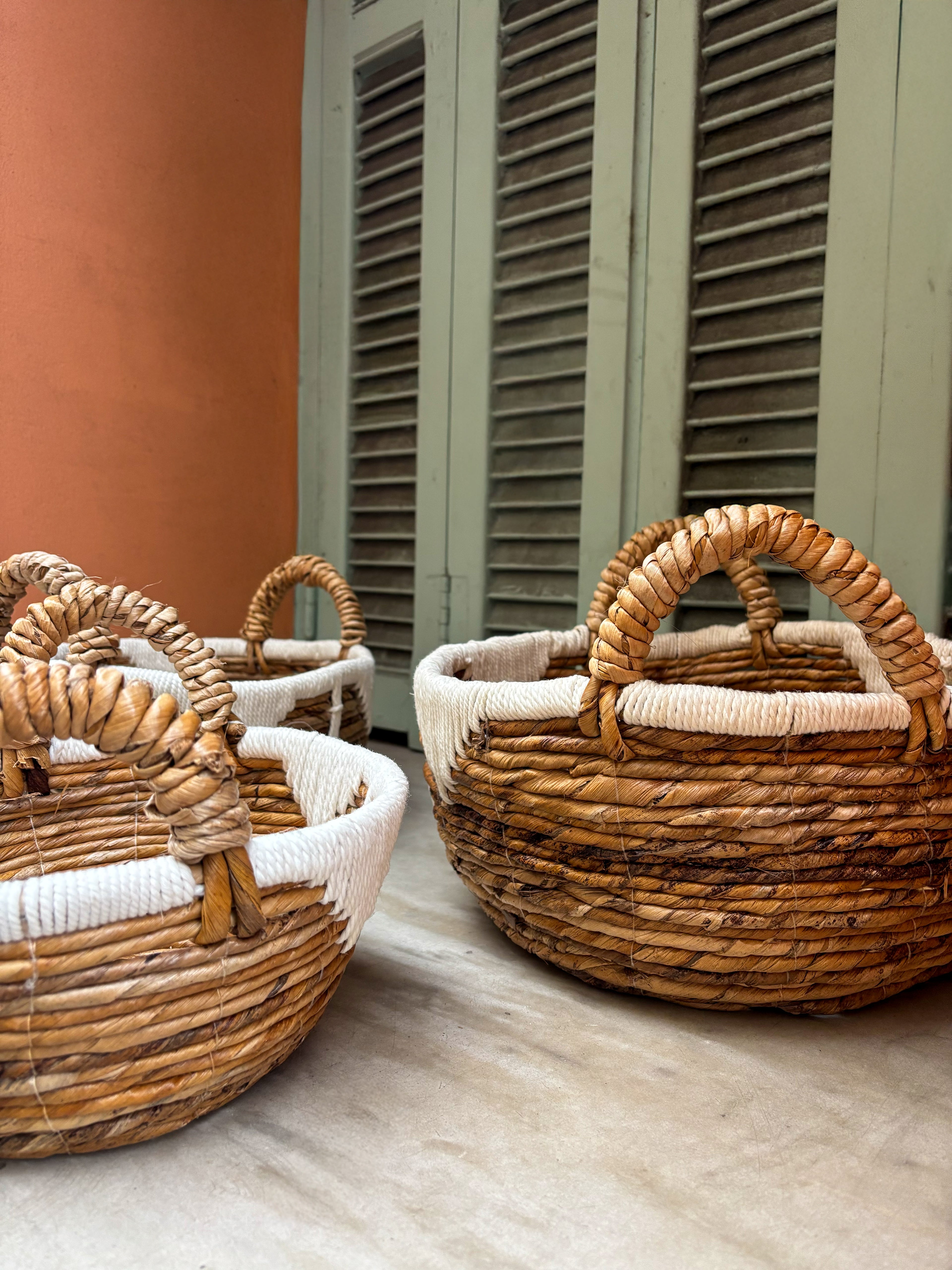 Lot de 3 Paniers tressés macramé naturels