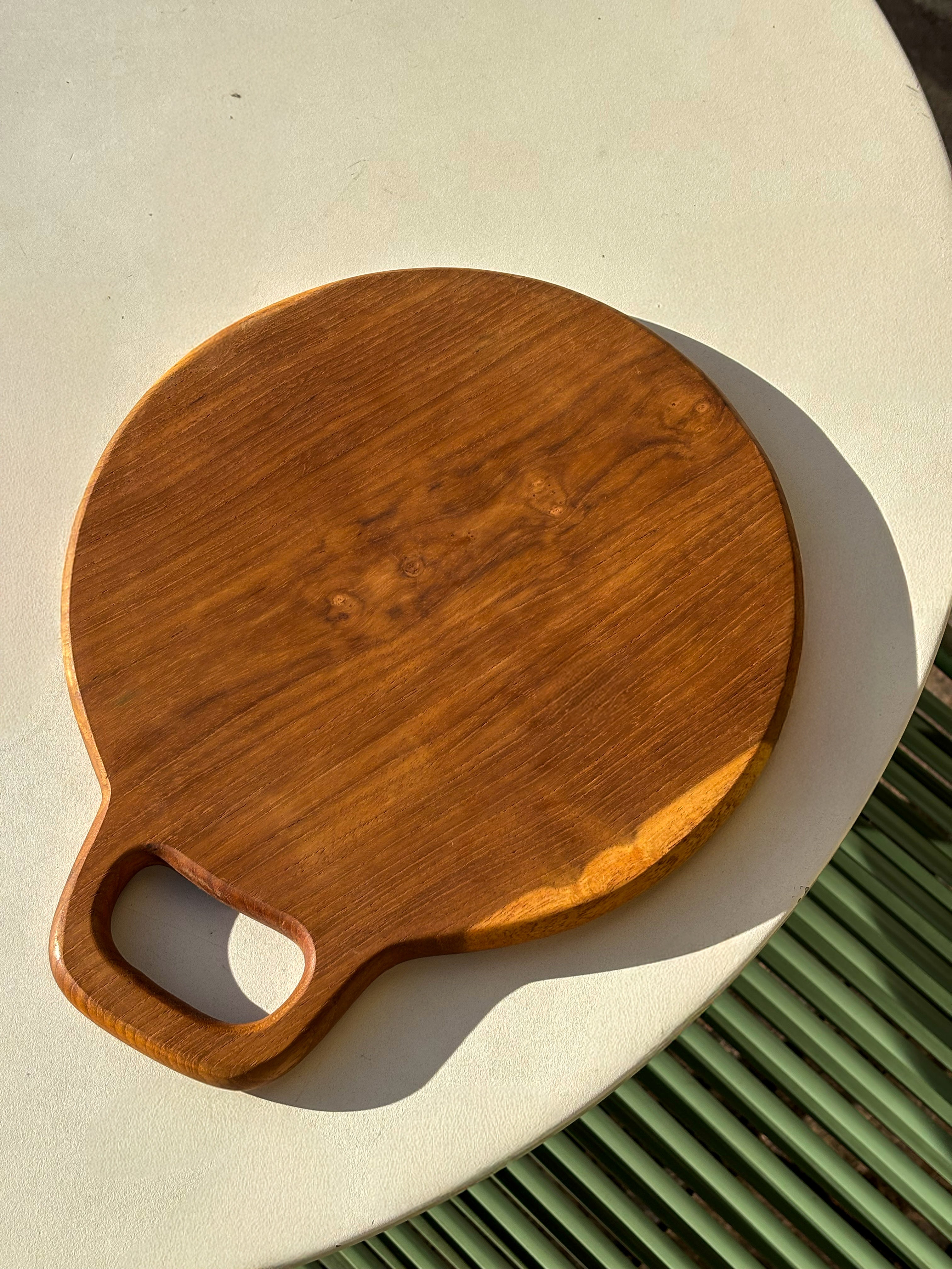 Plateau rond en bois de teck