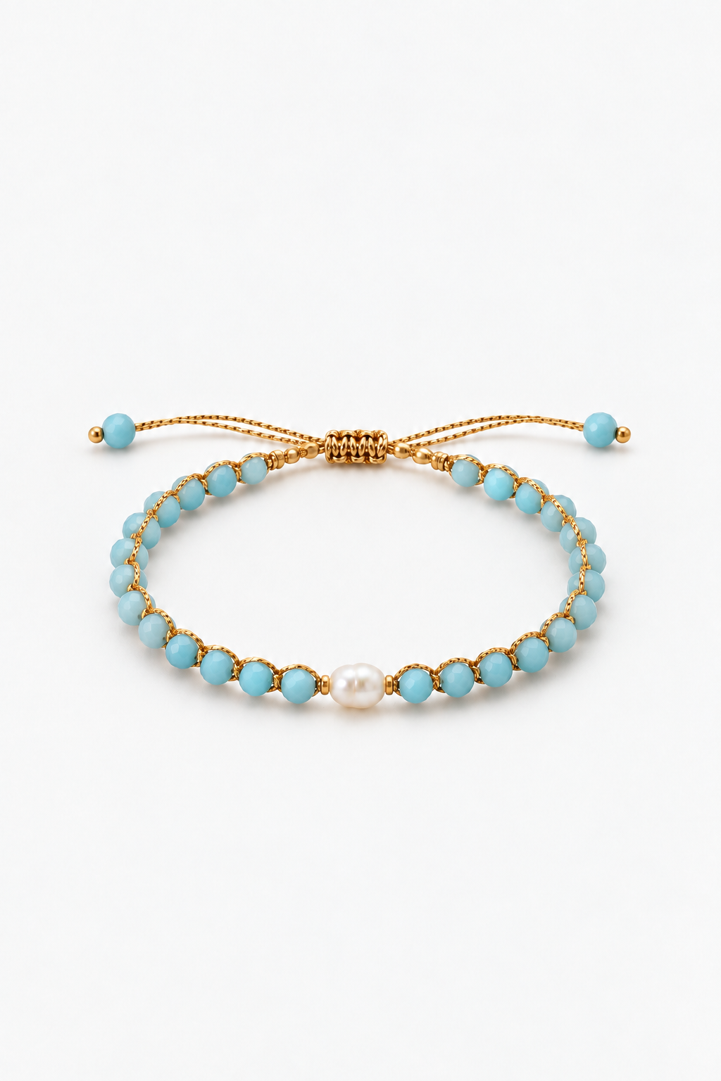 Bracelet Perle de Nacre Bleu & Doré
