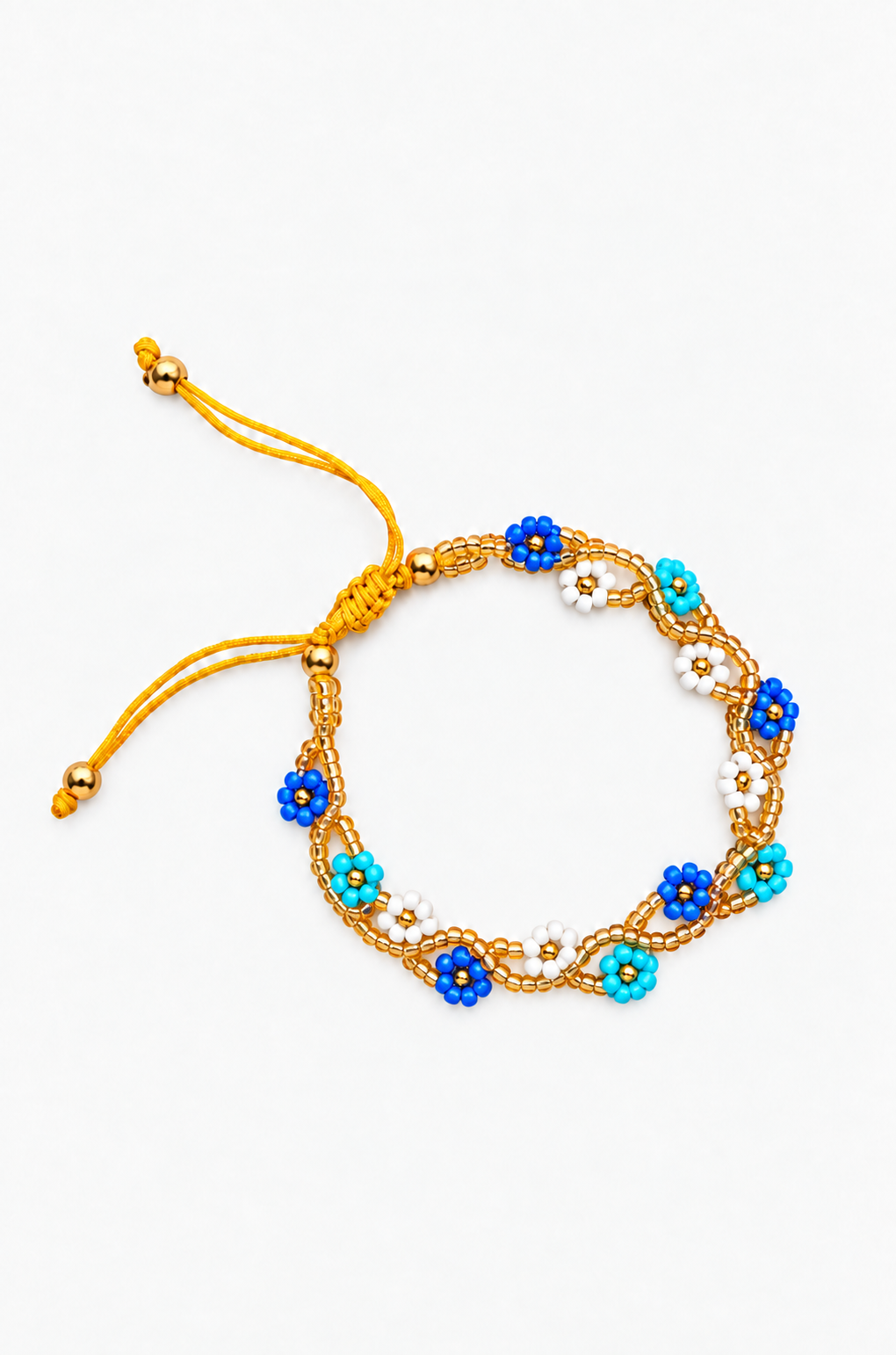 Bracelet fleurs bleu, blanc et turquoise
