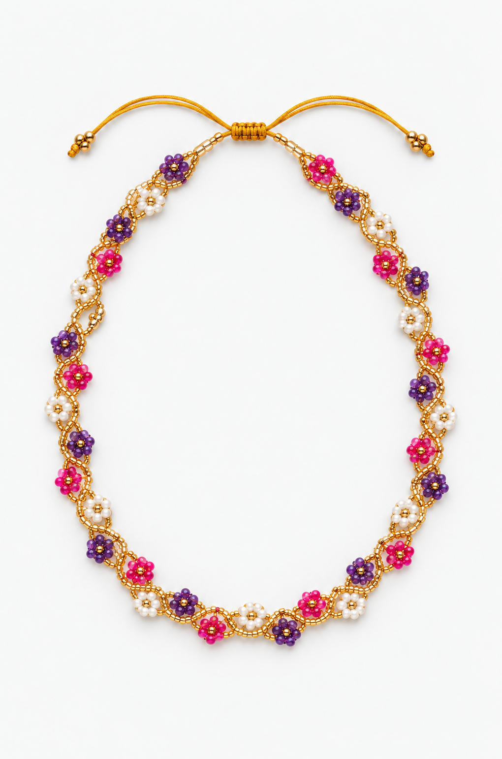 Collier fleurs – Violet, rose et blanc