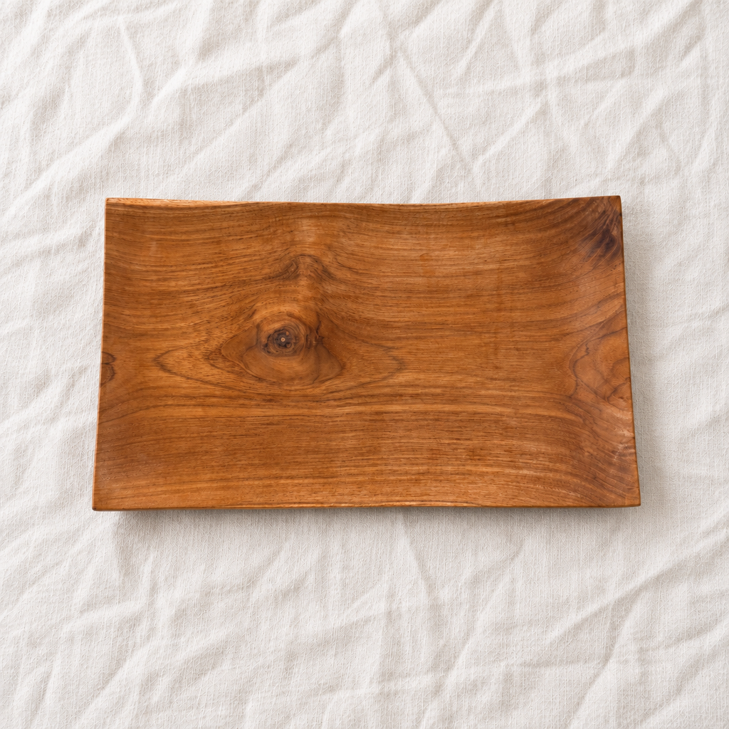 Grande assiette rectangulaire en bois de teck – 30 x 18 cm