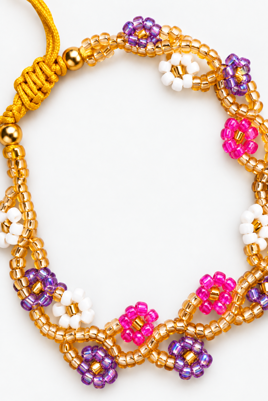 Bracelet fleurs blanc, rose et violet