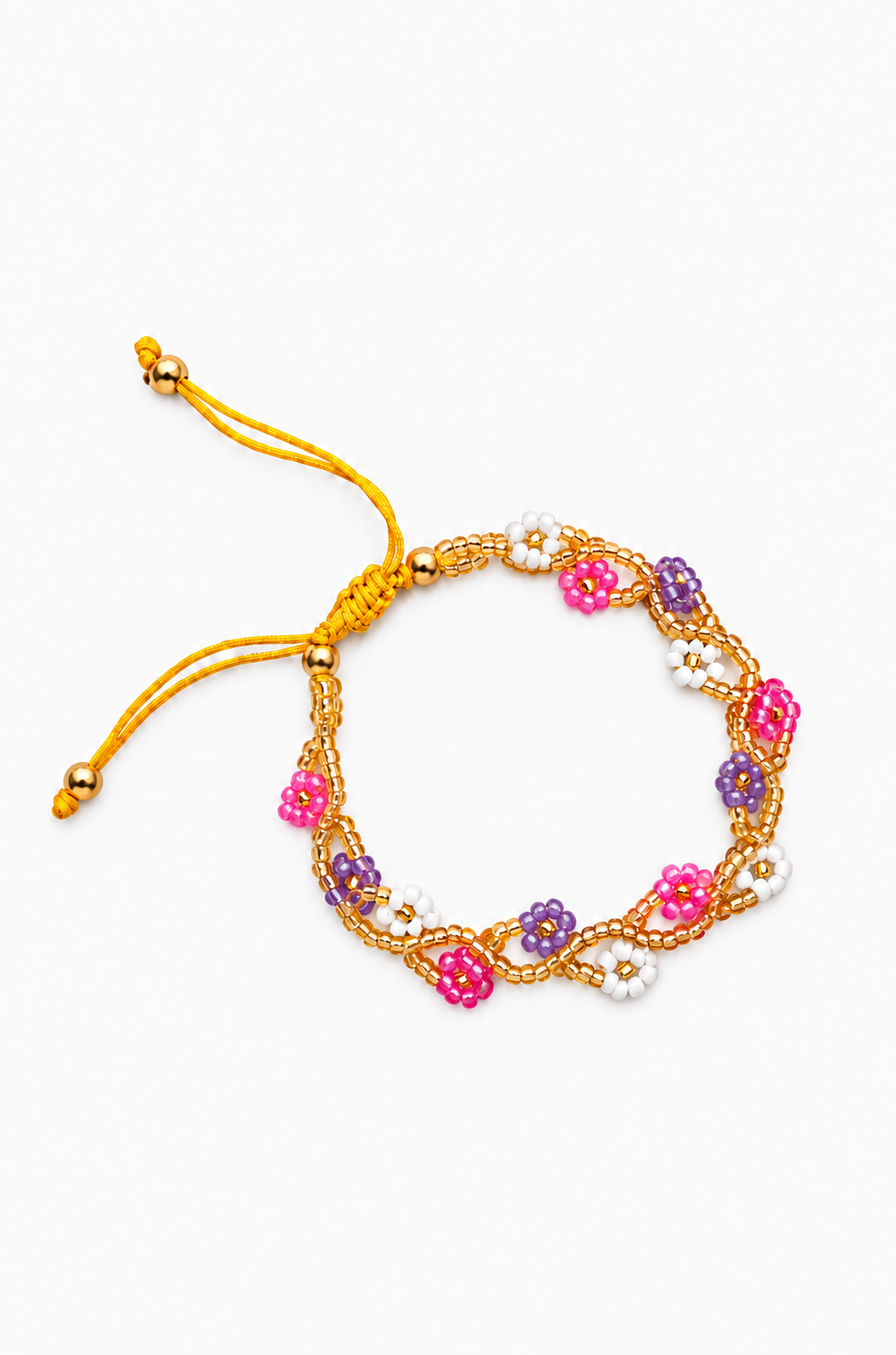 Bracelet fleurs blanc, rose et violet