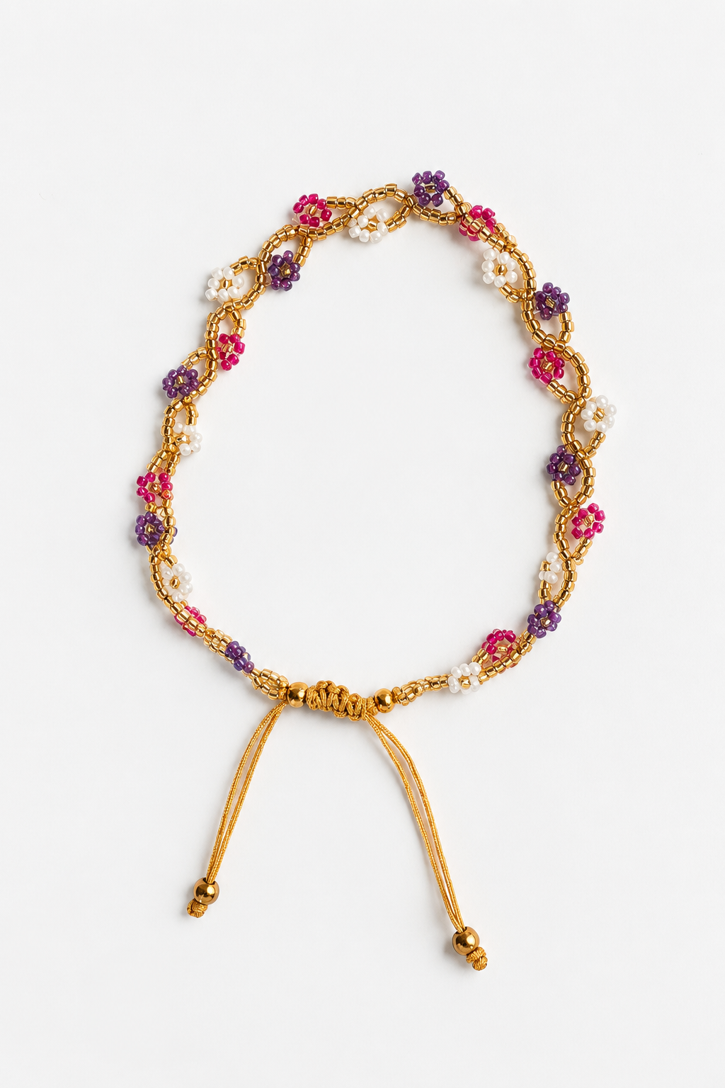 Bracelet de cheville fleuri rose, violet, blanc