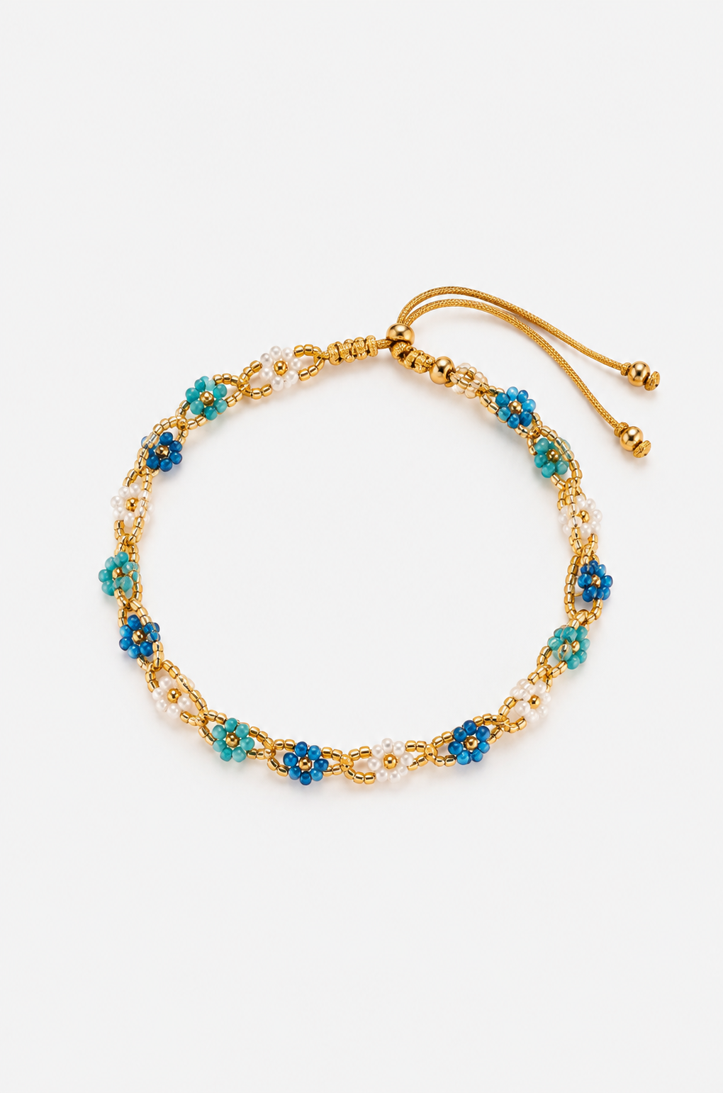 Bracelet de cheville fleuri bleu, blanc , turquoise