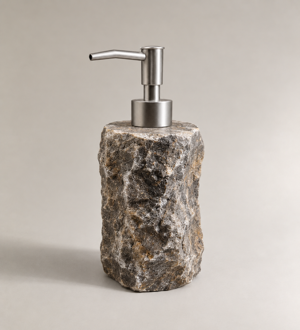 Push à savon en marbre grand gris embout gris