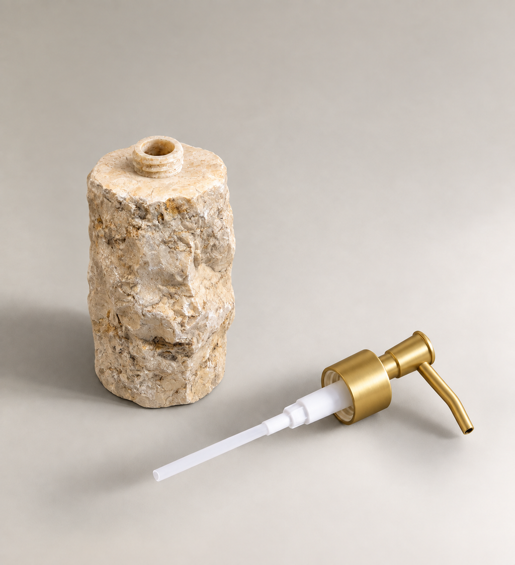 Push à savon en marbre grand blanc embout gold