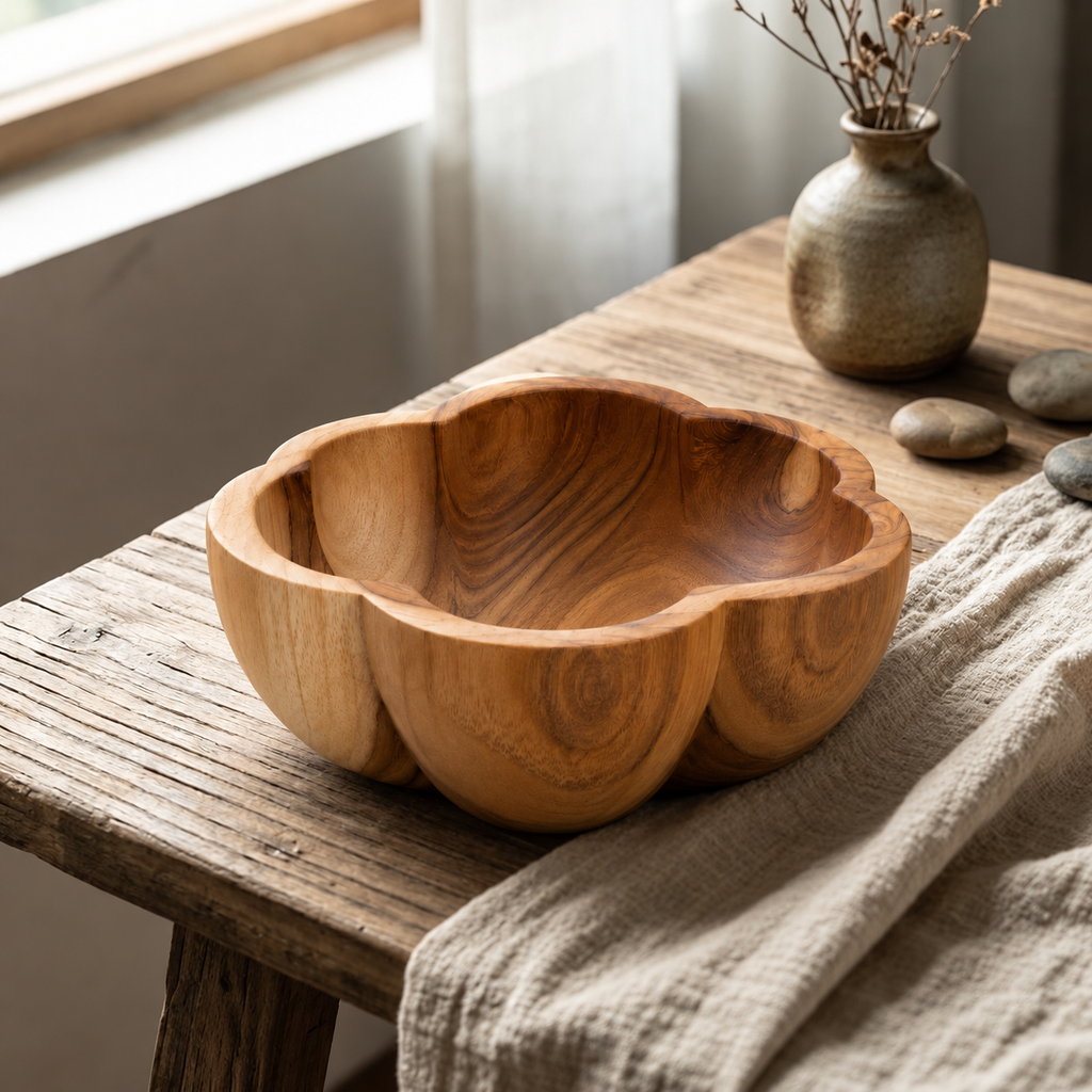 Bol en teck – Forme fleur