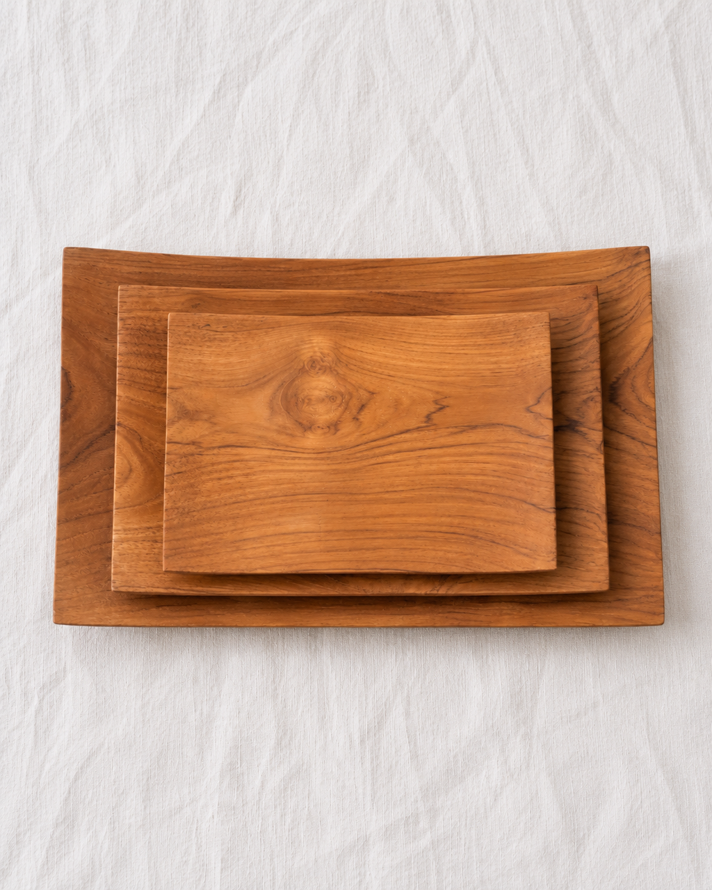 Lot de 3 assiettes rectangulaires en bois de teck