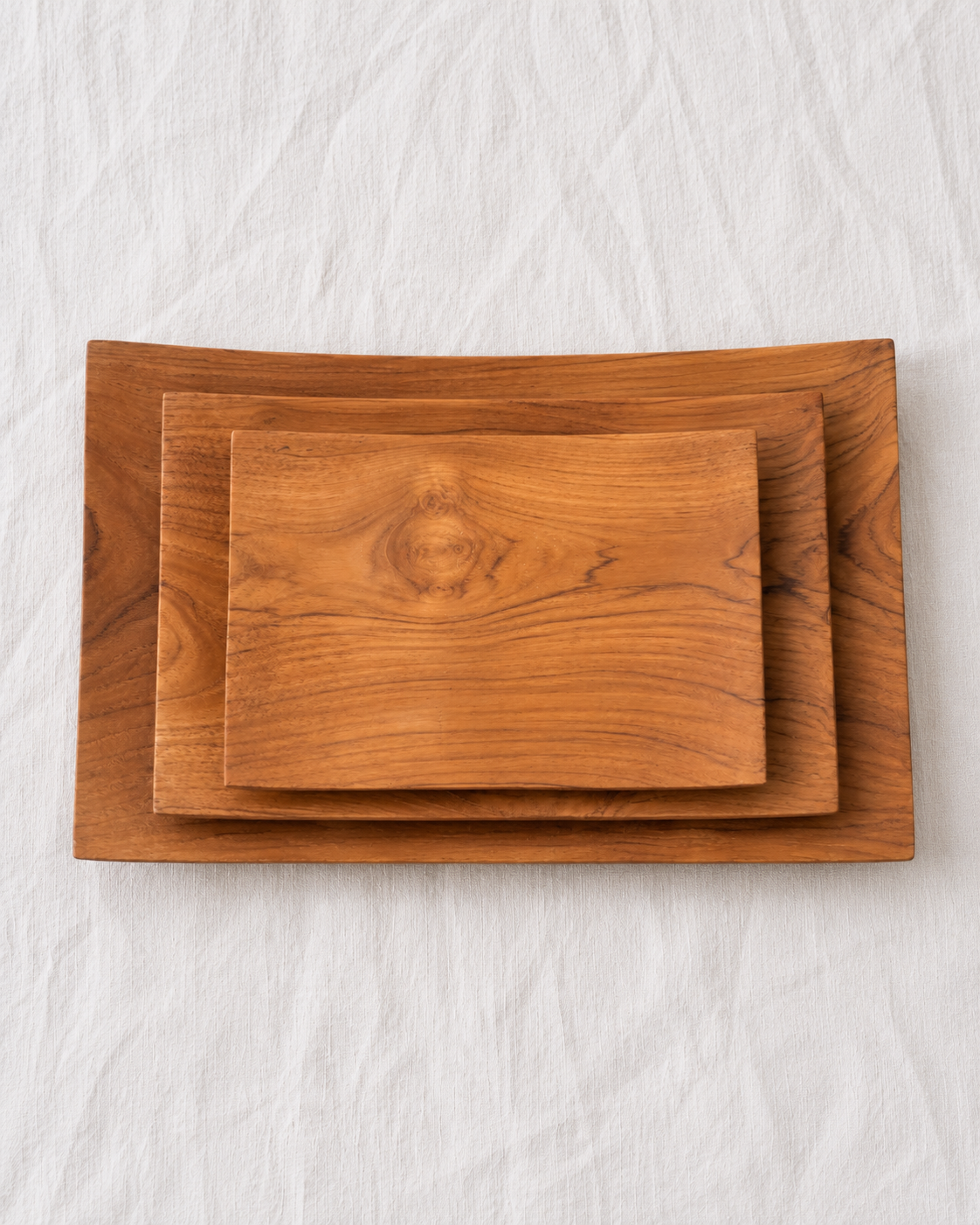 Lot de 3 assiettes rectangulaires en bois de teck