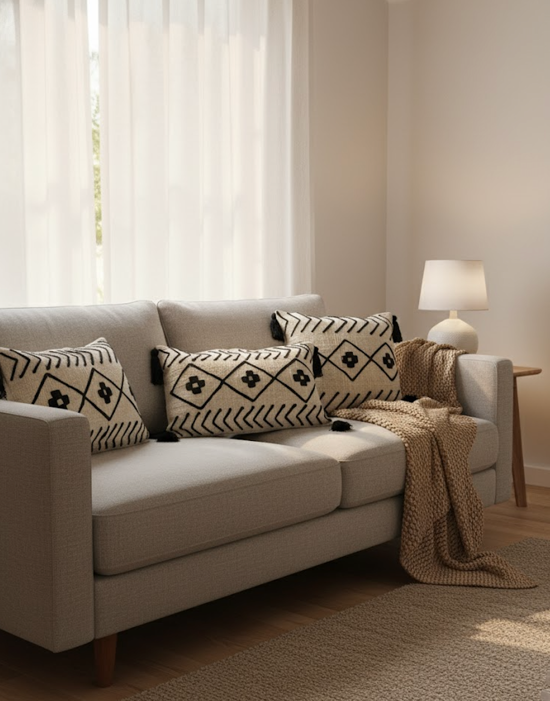 Taies de coussin beiges et noires design