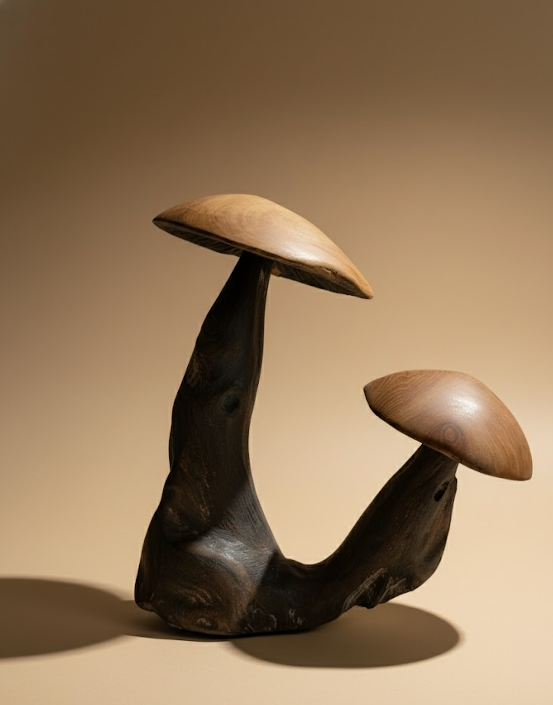 Double Champignons en bois de teck