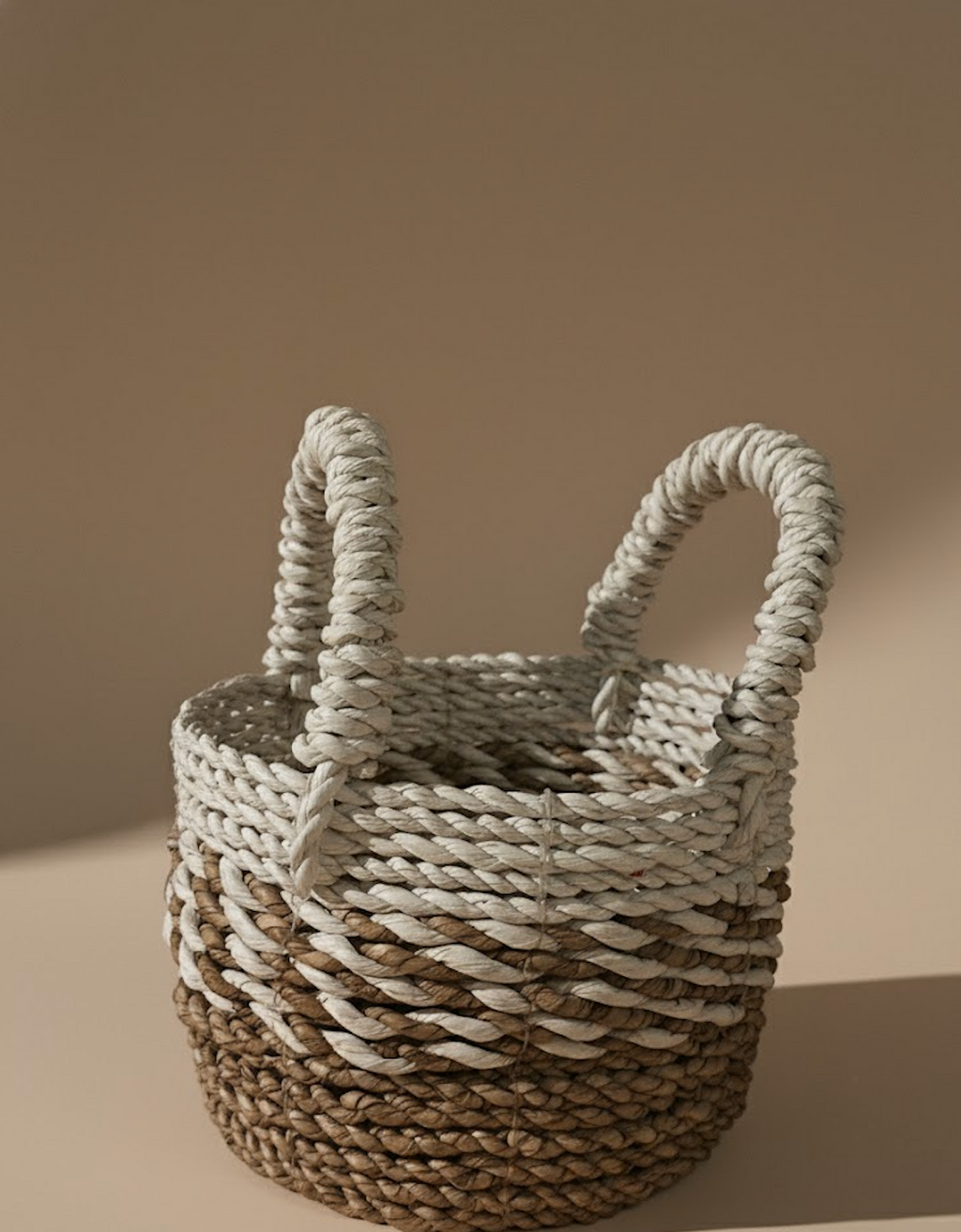 Petit panier tressé beige et blanc