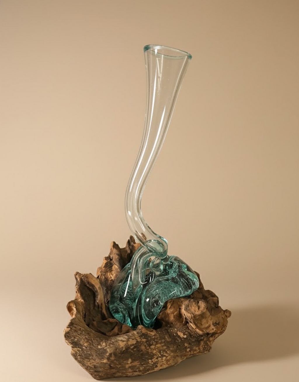 Verre soufflé et en bois teck