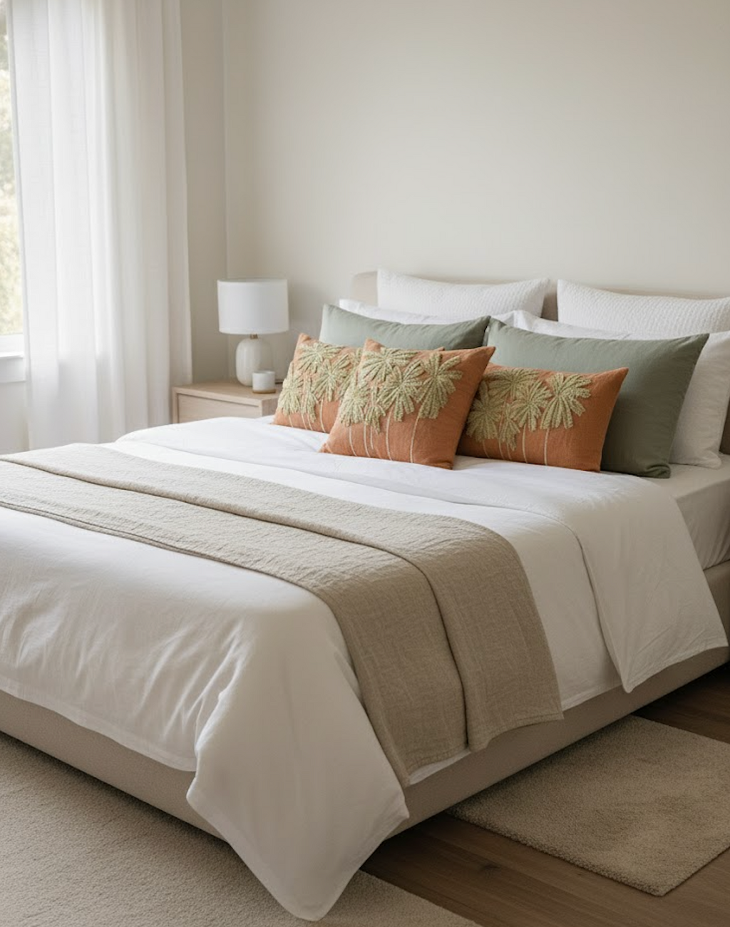 Taies de coussins terracotta Palmier brodé