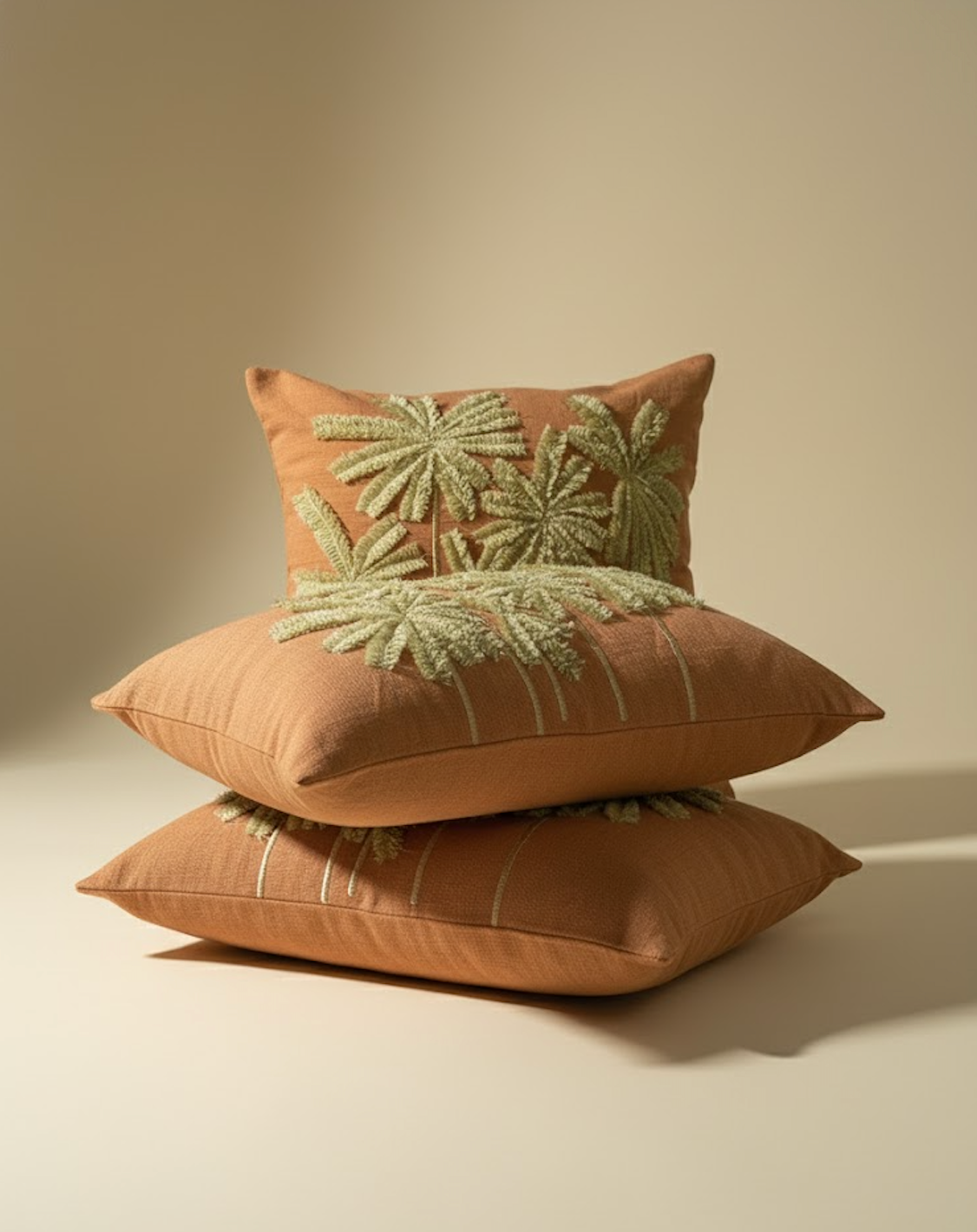 Taies de coussins terracotta Palmier brodé