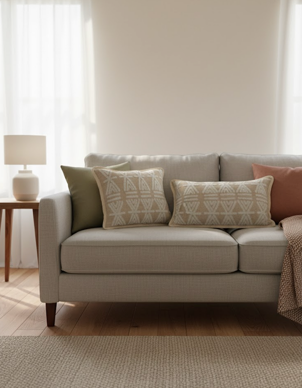 Taies de coussins beiges et blanches design