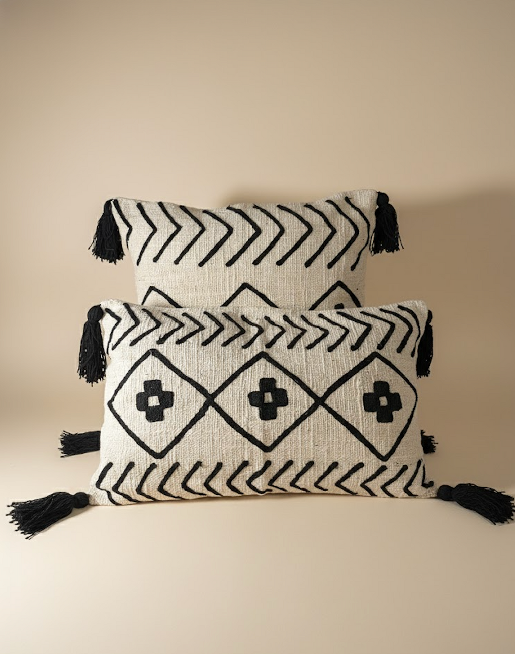 Taies de coussin beiges et noires design
