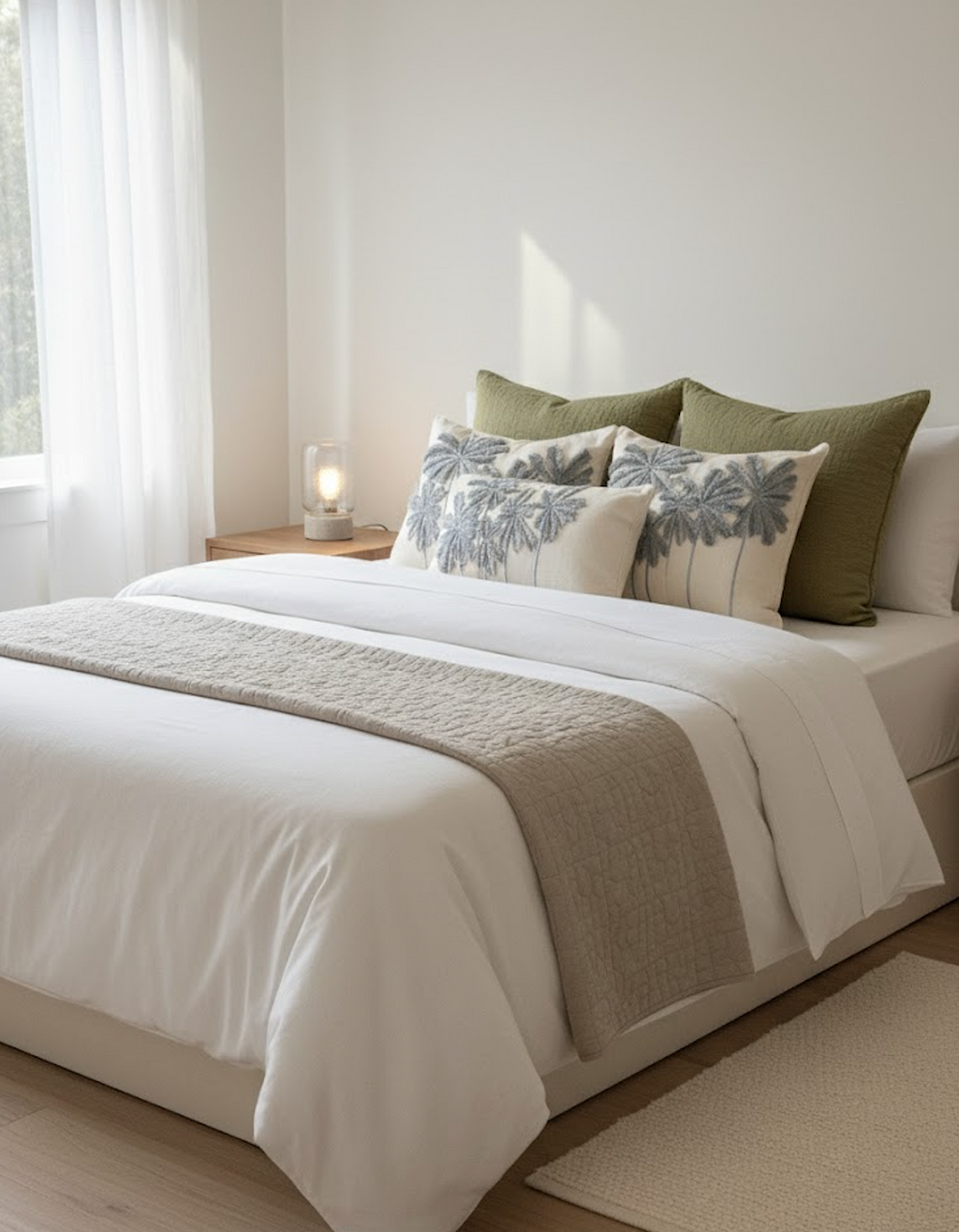 Taies de coussins bleues Palmier brodé