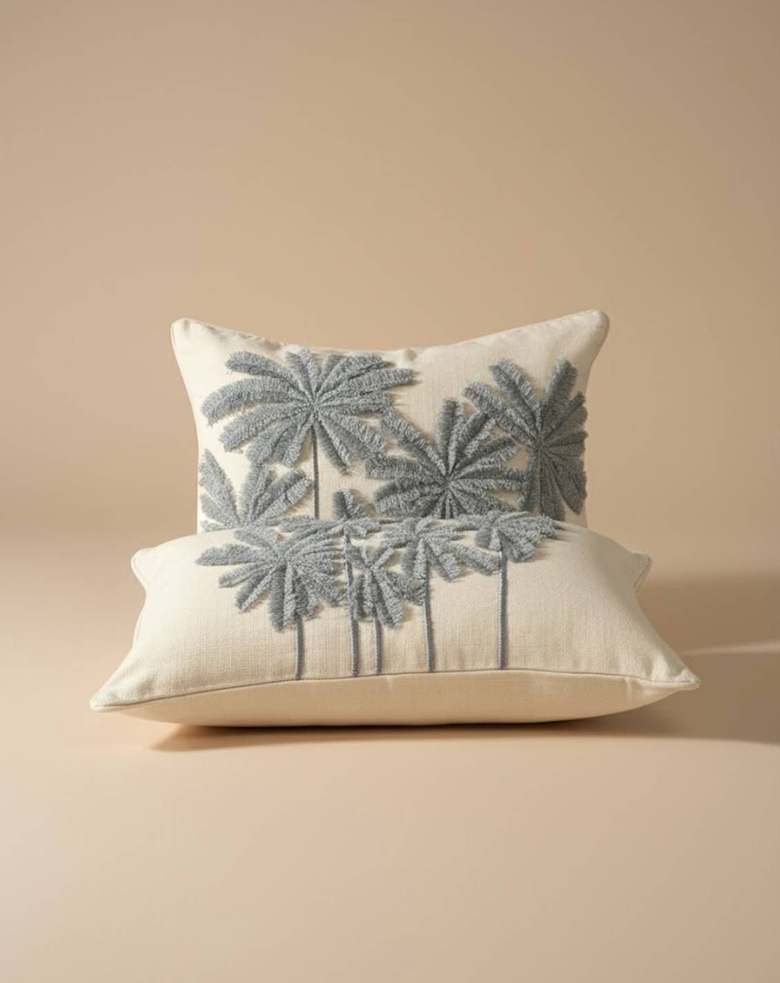 Taies de coussins bleues Palmier brodé