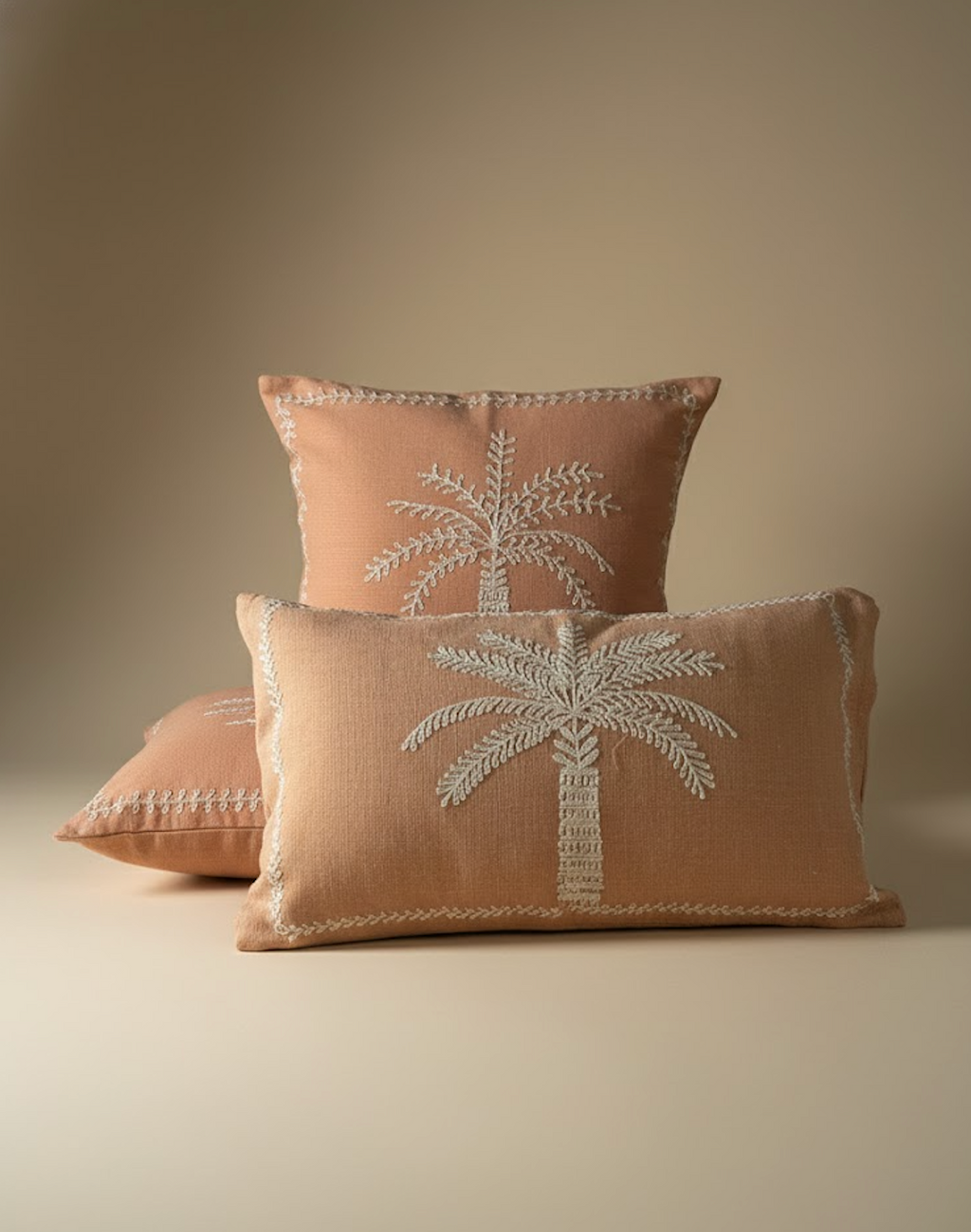 Taies de coussins terracotta Palmier brodé