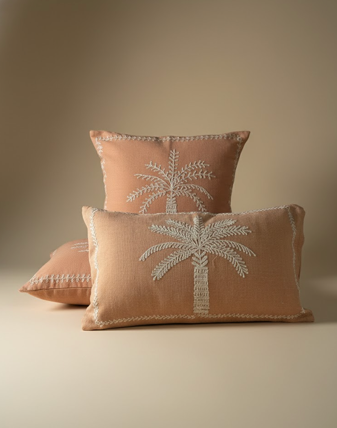 Taies de coussins terracotta Palmier brodé