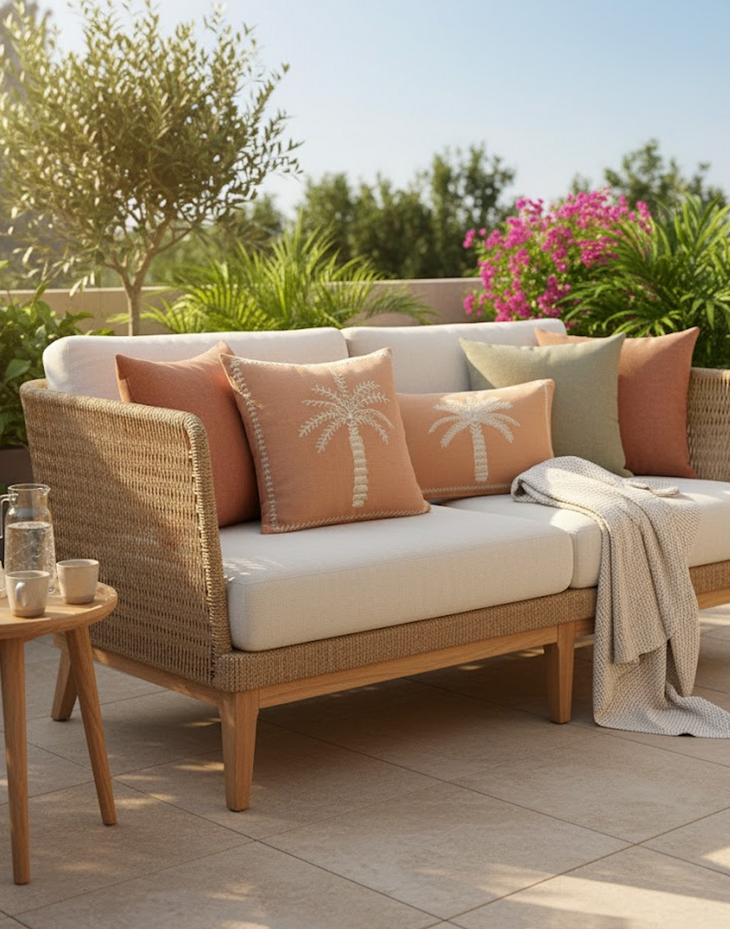 Taies de coussins terracotta Palmier brodé