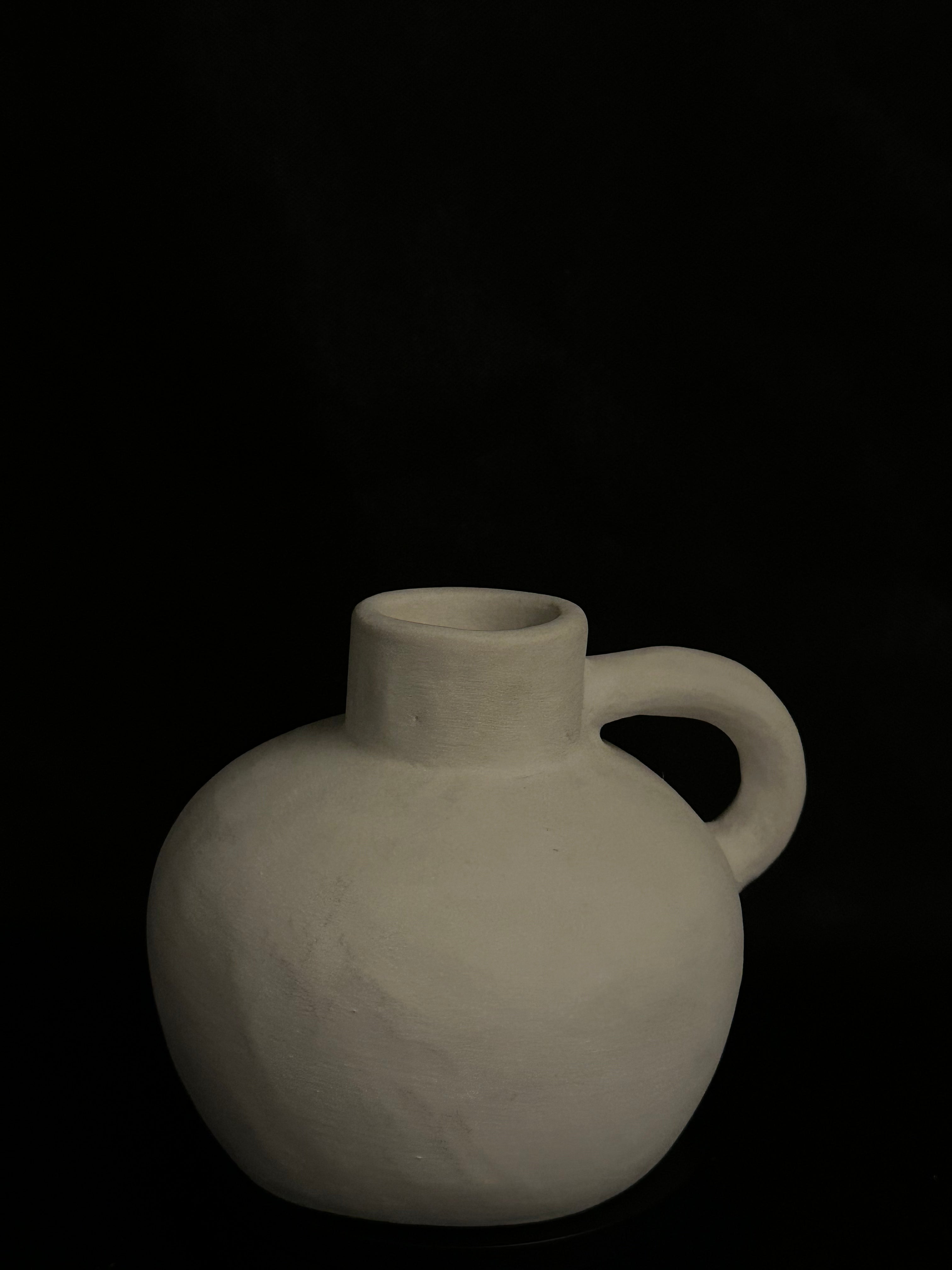 Vase rond avec poignée gris clair