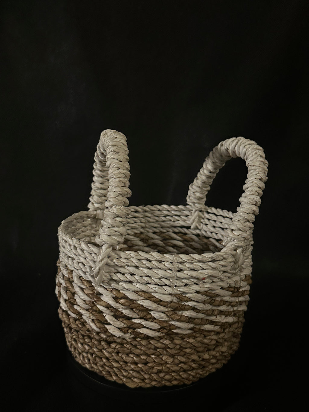 Petit panier tressé beige et blanc