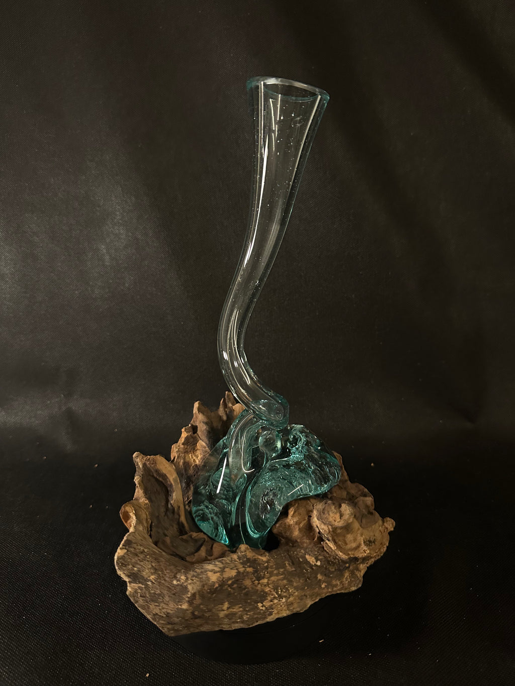 Verre soufflé et en bois teck