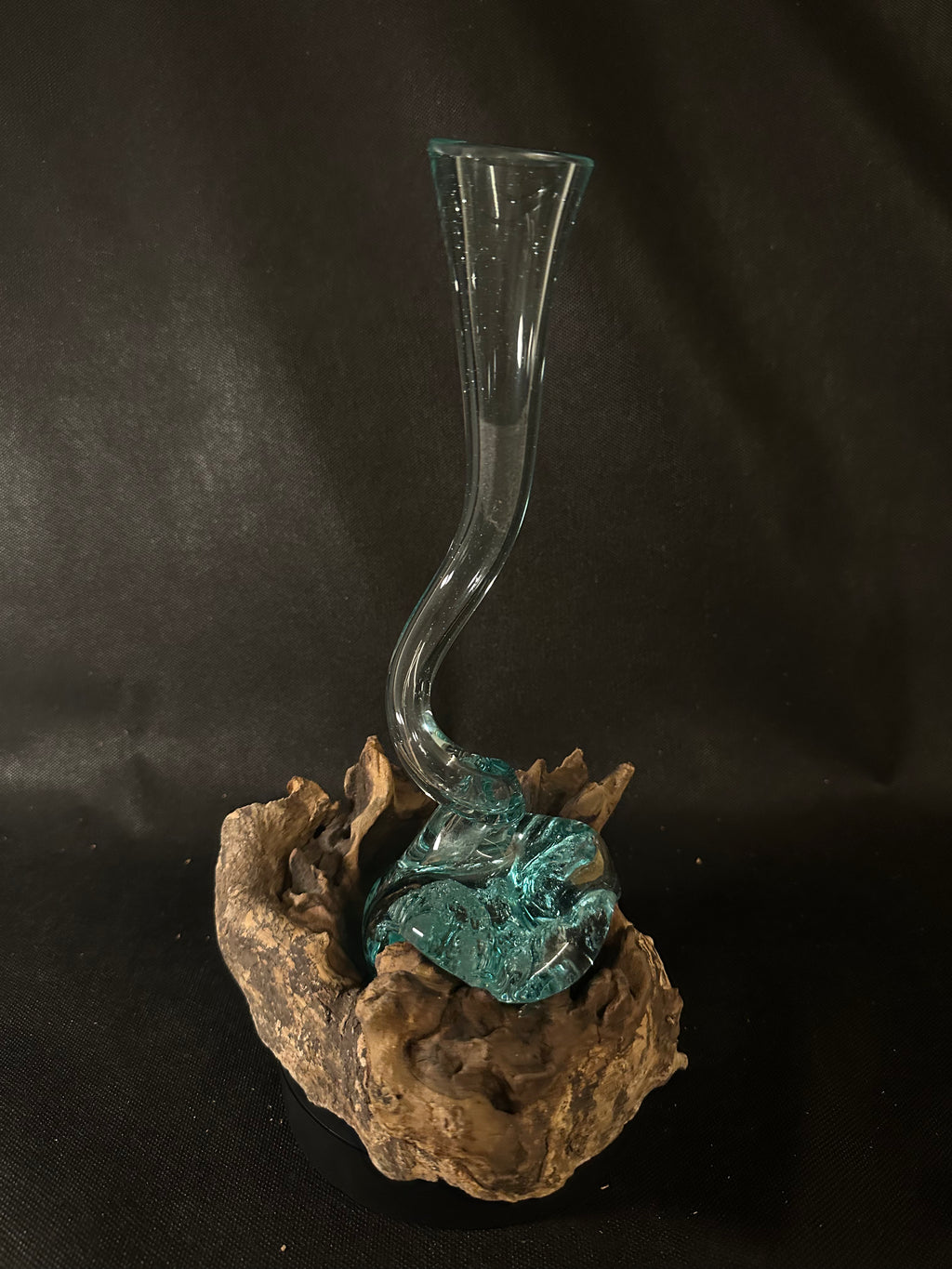 Verre soufflé et en bois teck