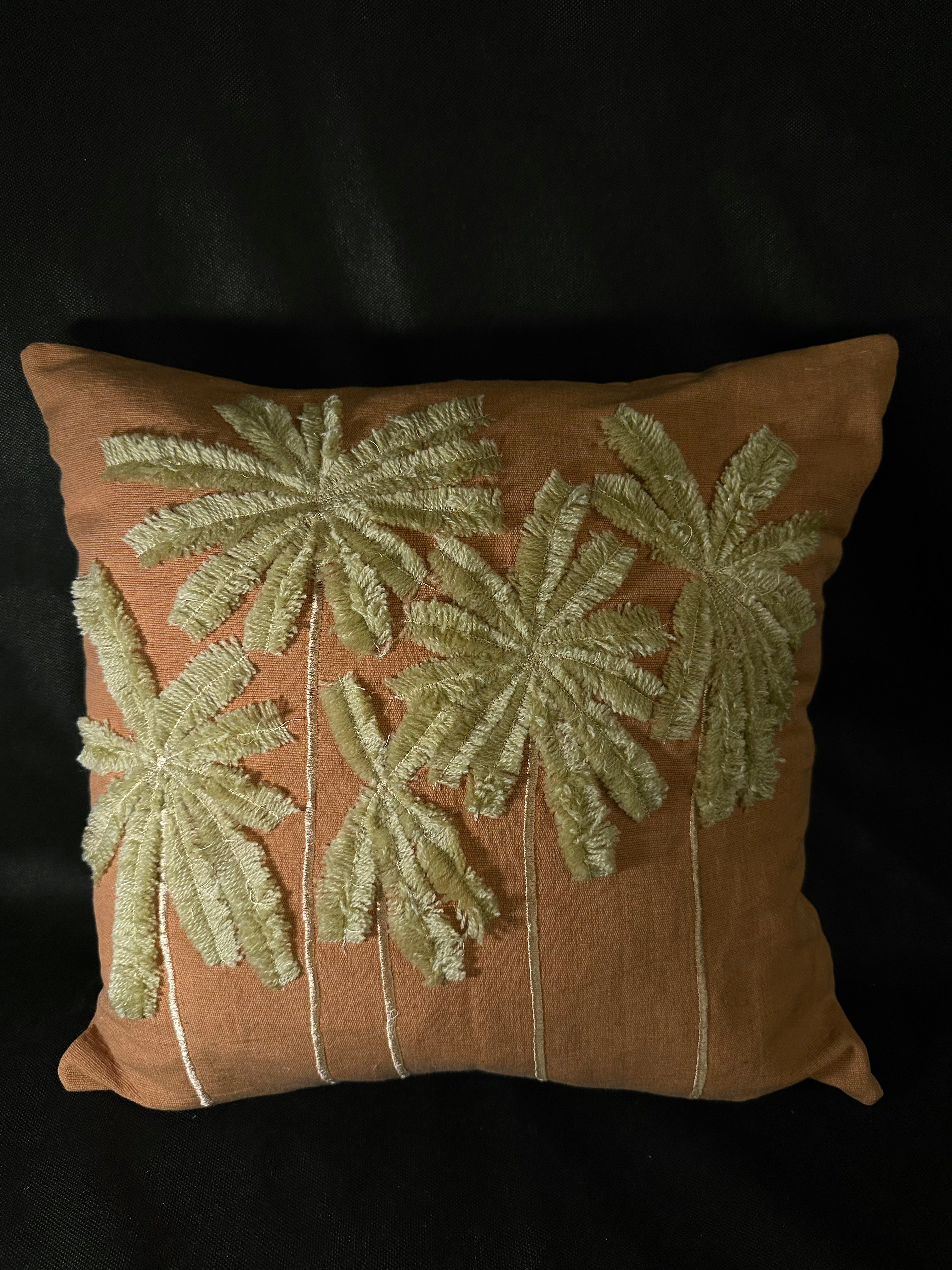 Taies de coussins terracotta Palmier brodé