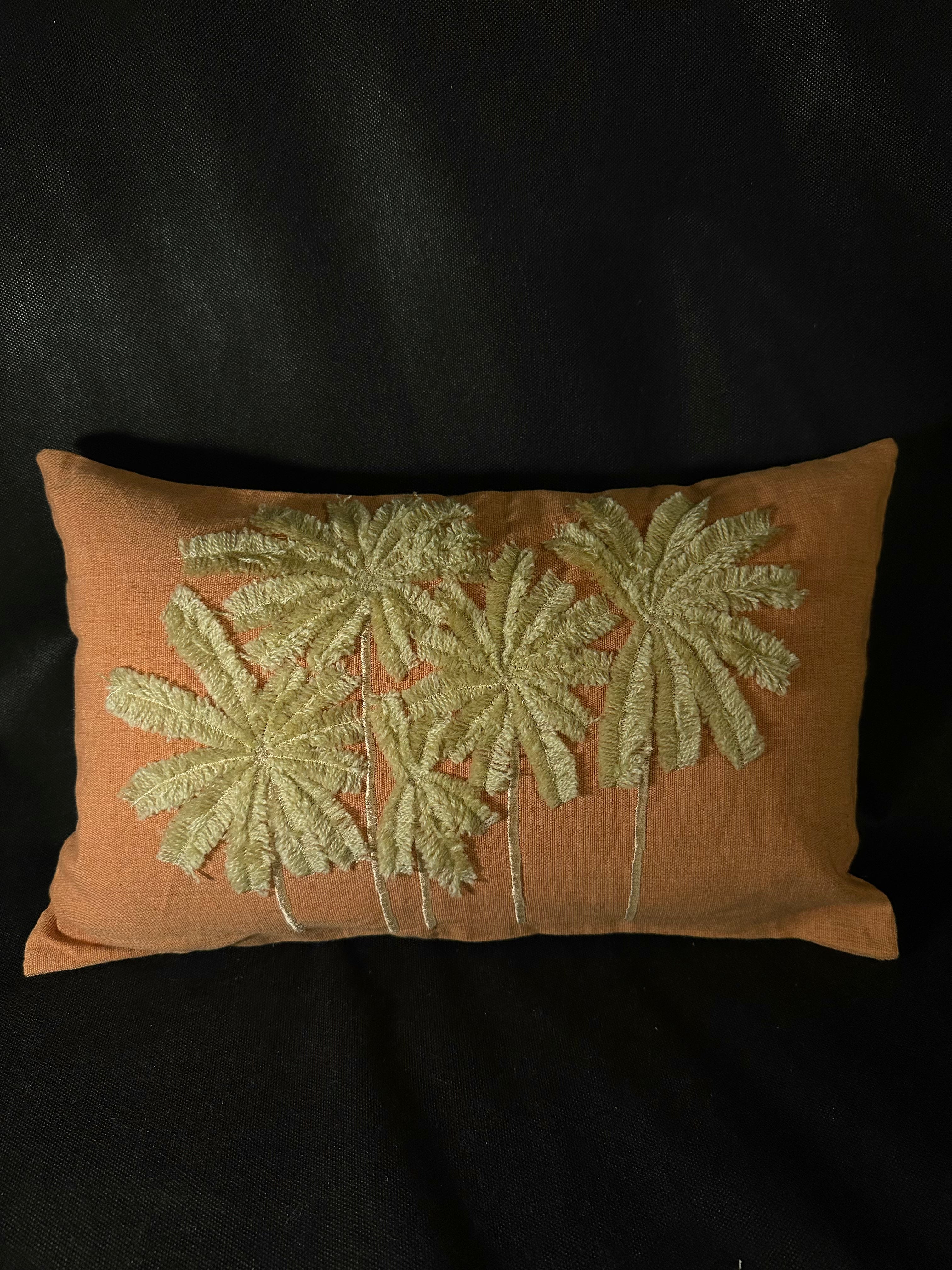 Taies de coussins terracotta Palmier brodé